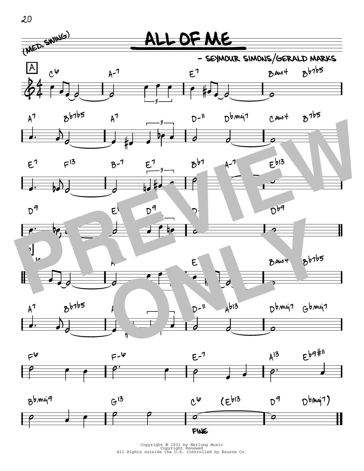 Seymour Simons and Gerald Marks All Of Me [Reharmonized version] (arr. Jack Grassel) Sheet Music Notes & Chords for Real Book – Melody & Chords - Download or Print PDF