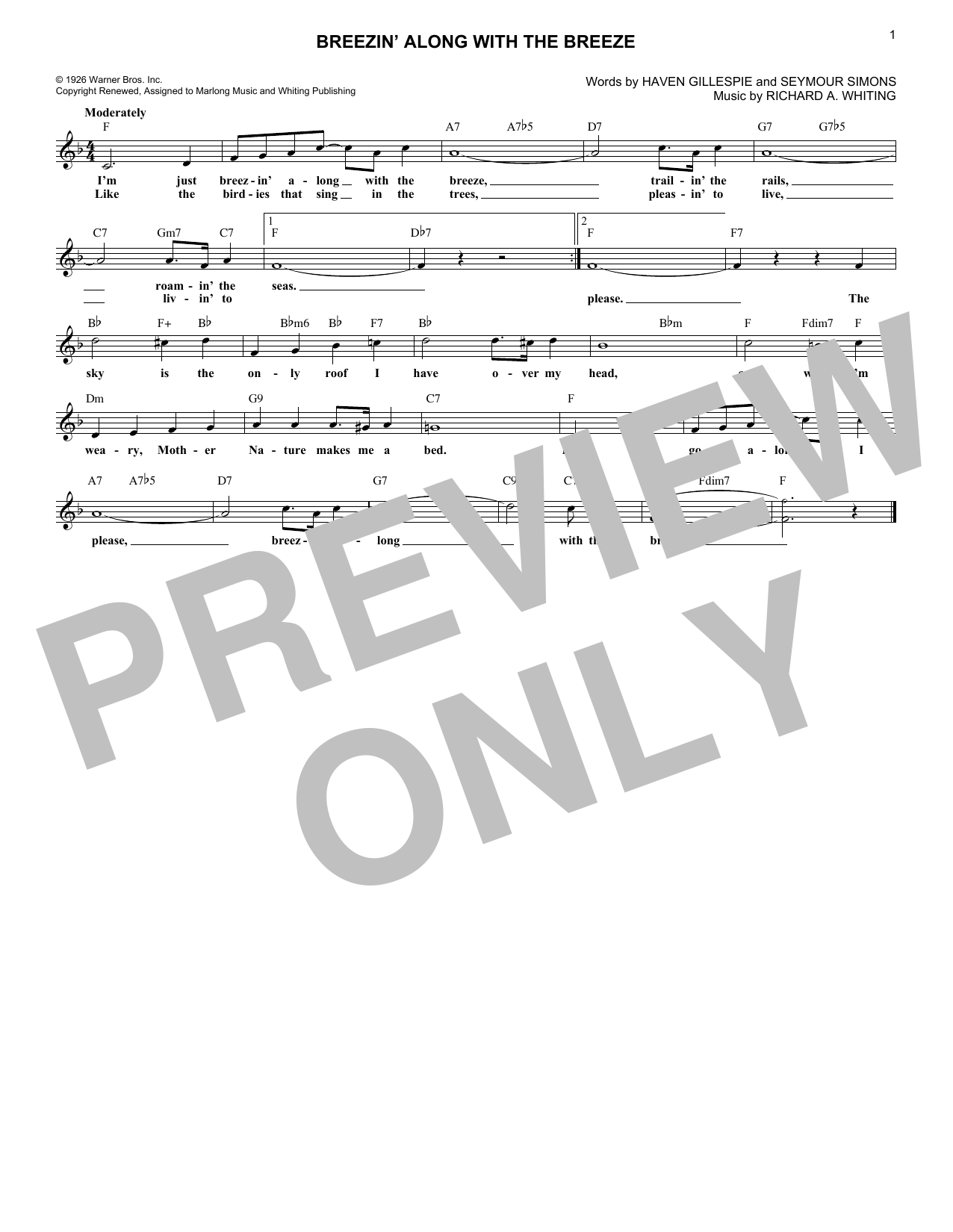 Seymour Simons Breezin' Along With The Breeze Sheet Music Notes & Chords for Melody Line, Lyrics & Chords - Download or Print PDF