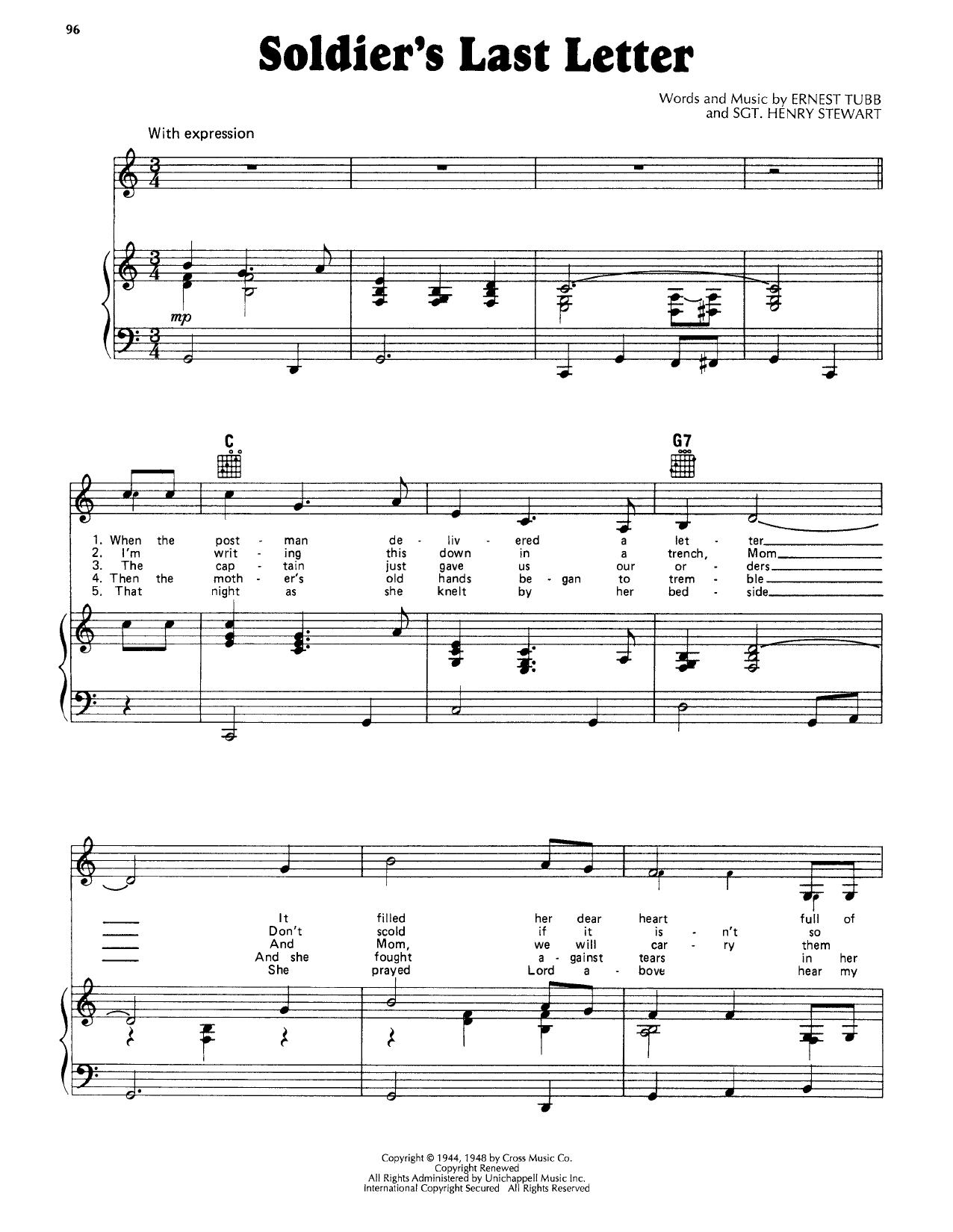 Sgt. Henry Stewart Soldier's Last Letter Sheet Music Notes & Chords for Piano, Vocal & Guitar Chords (Right-Hand Melody) - Download or Print PDF