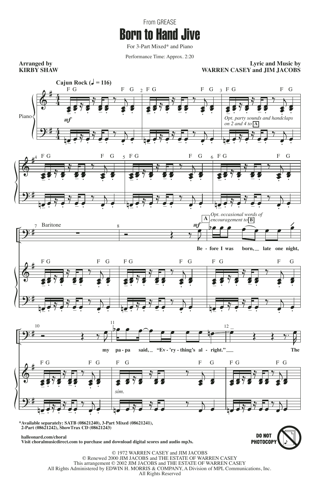 Sha Na Na Born To Hand Jive (from Grease) (arr. Kirby Shaw) Sheet Music Notes & Chords for 3-Part Mixed Choir - Download or Print PDF