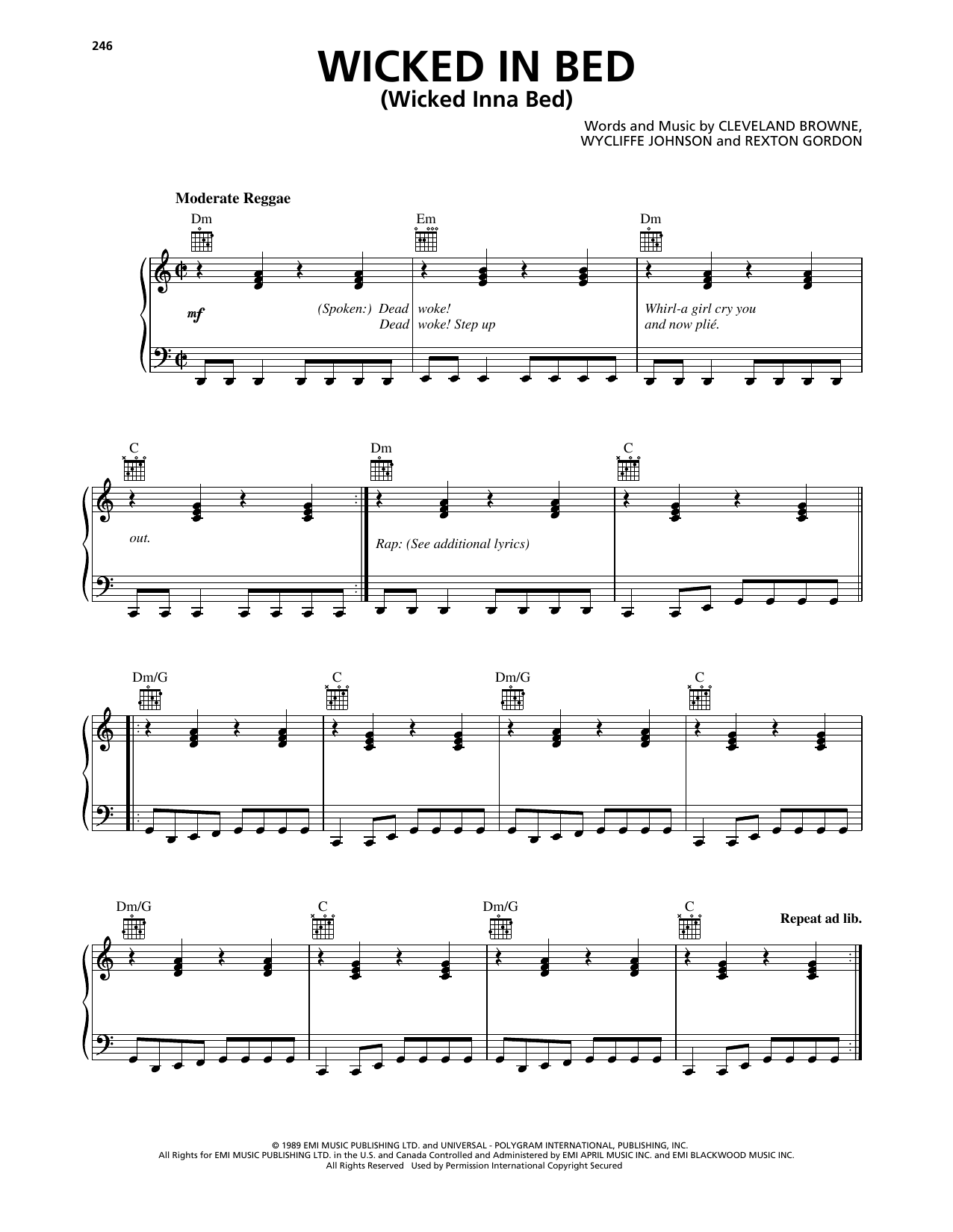 Shabba Ranks Wicked In Bed (Wicked Inna Bed) Sheet Music Notes & Chords for Piano, Vocal & Guitar Chords (Right-Hand Melody) - Download or Print PDF