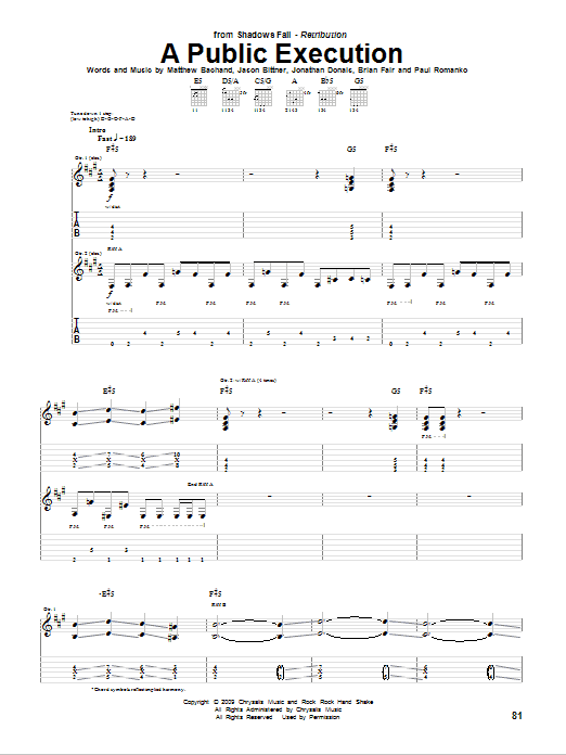 Shadows Fall A Public Execution Sheet Music Notes & Chords for Guitar Tab - Download or Print PDF