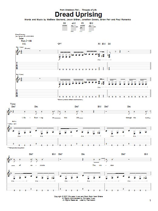 Shadows Fall Dread Uprising Sheet Music Notes & Chords for Guitar Tab - Download or Print PDF