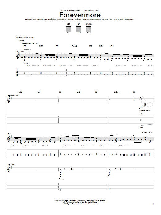 Shadows Fall Forevermore Sheet Music Notes & Chords for Guitar Tab - Download or Print PDF