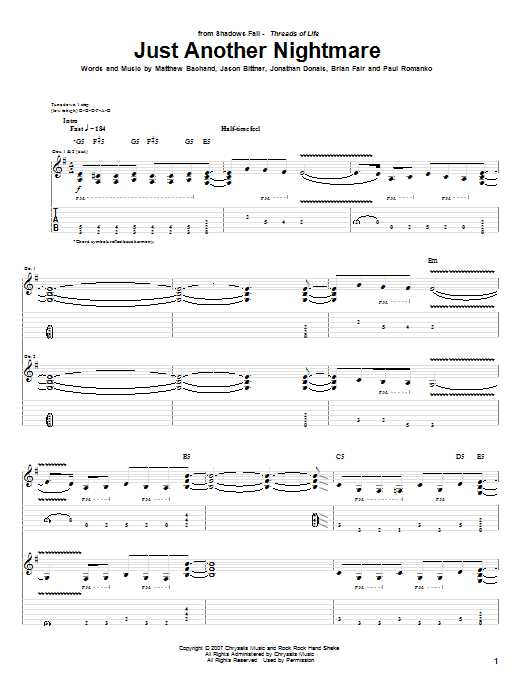 Shadows Fall Just Another Nightmare Sheet Music Notes & Chords for Guitar Tab - Download or Print PDF