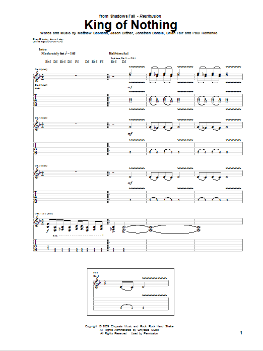 Shadows Fall King Of Nothing Sheet Music Notes & Chords for Guitar Tab - Download or Print PDF