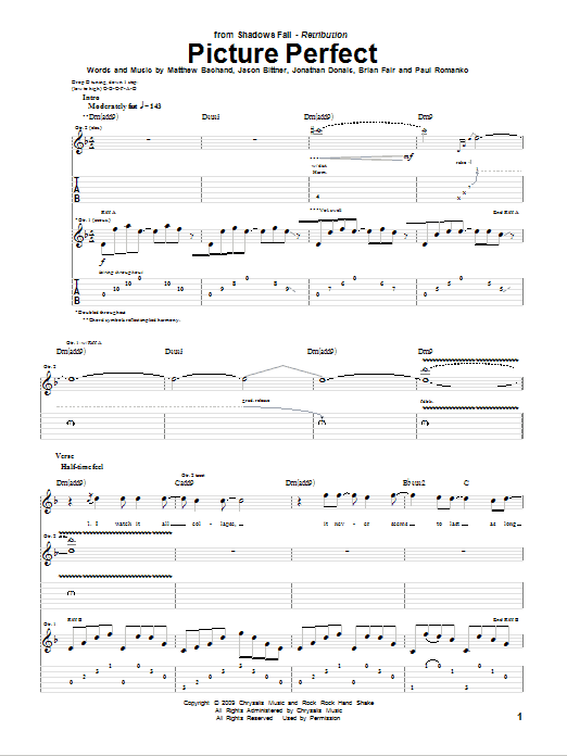 Shadows Fall Picture Perfect Sheet Music Notes & Chords for Guitar Tab - Download or Print PDF