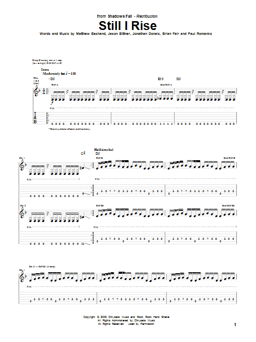 Shadows Fall Still I Rise Sheet Music Notes & Chords for Guitar Tab - Download or Print PDF