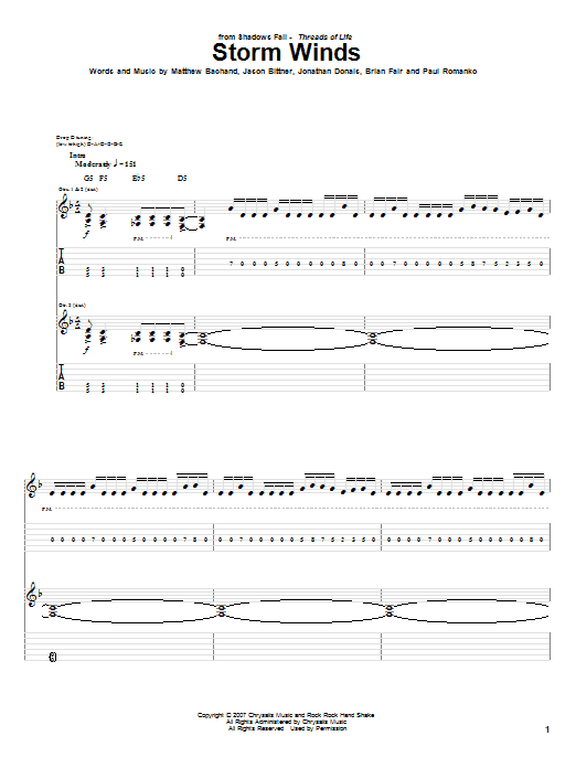 Shadows Fall Storm Winds Sheet Music Notes & Chords for Guitar Tab - Download or Print PDF