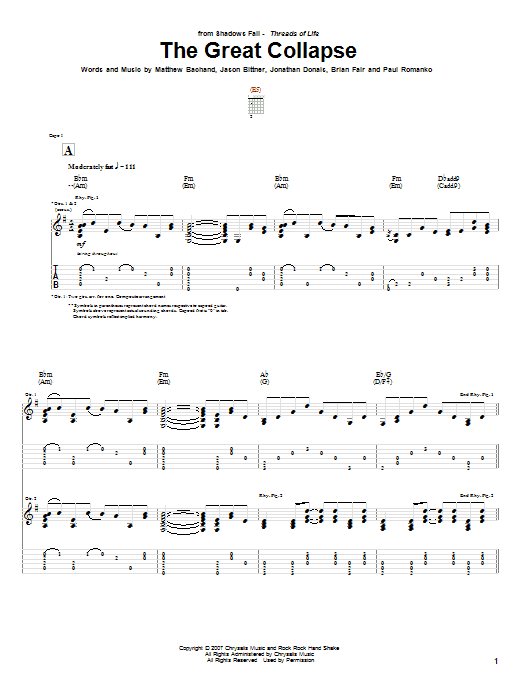 Shadows Fall The Great Collapse Sheet Music Notes & Chords for Guitar Tab - Download or Print PDF