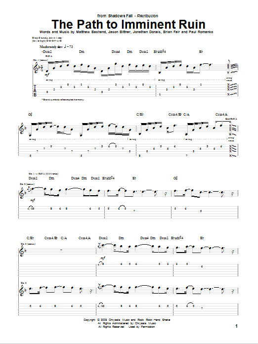 Shadows Fall The Path To Imminent Ruin Sheet Music Notes & Chords for Guitar Tab - Download or Print PDF