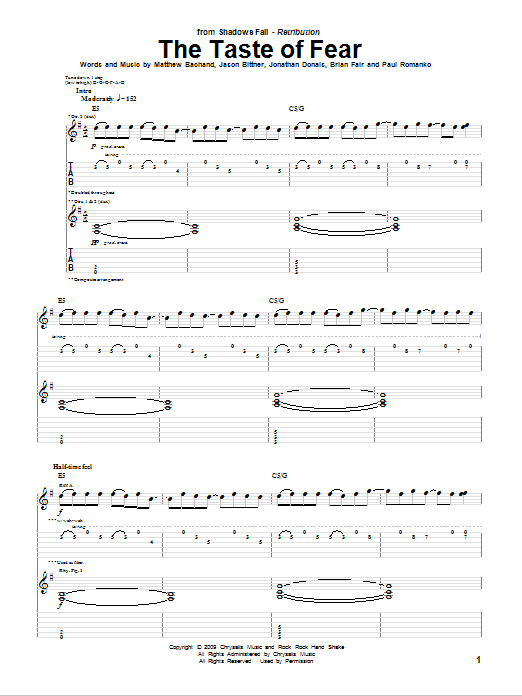 Shadows Fall The Taste Of Fear Sheet Music Notes & Chords for Guitar Tab - Download or Print PDF