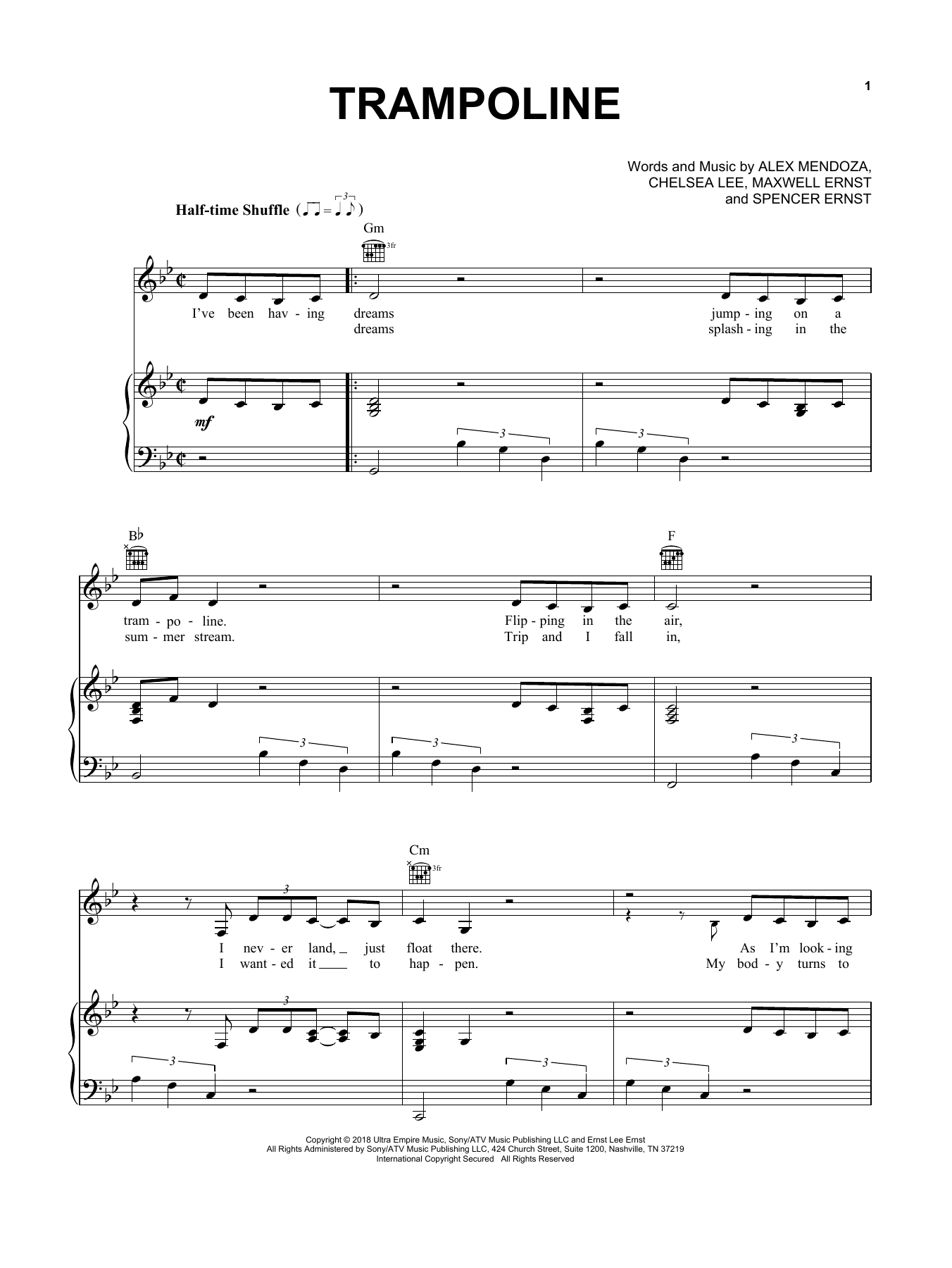 SHAED Trampoline Sheet Music Notes & Chords for Piano, Vocal & Guitar (Right-Hand Melody) - Download or Print PDF
