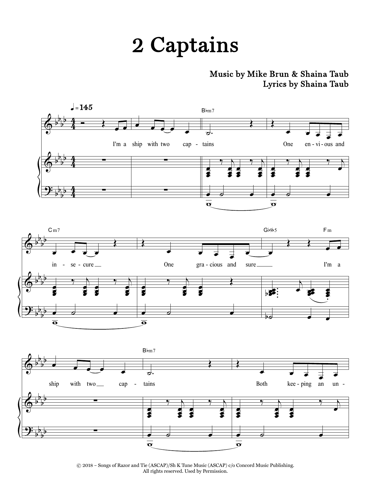 Shaina Taub 2 Captains Sheet Music Notes & Chords for Piano & Vocal - Download or Print PDF