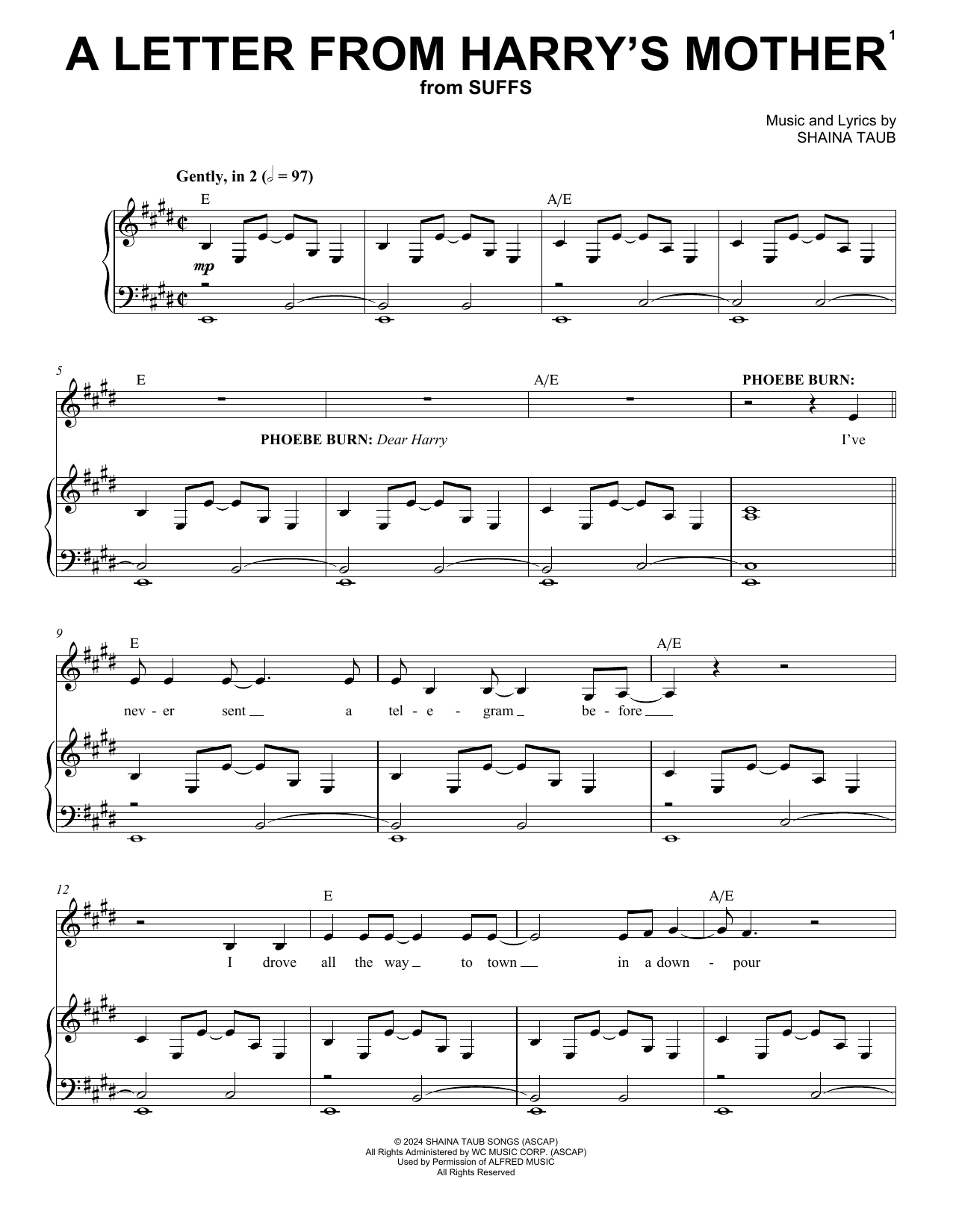 Shaina Taub A Letter From Harry's Mother (from Suffs) Sheet Music Notes & Chords for Piano & Vocal - Download or Print PDF