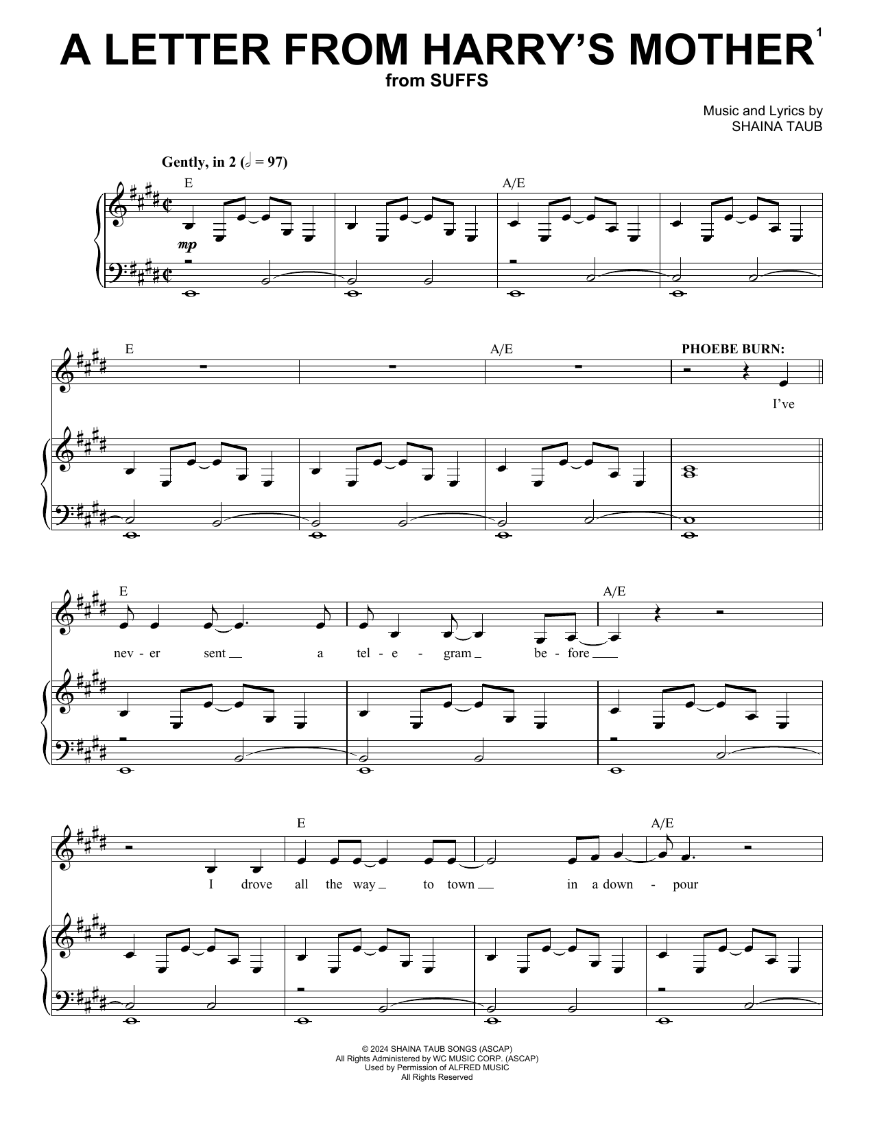 Shaina Taub A Letter From Harry's Mother (from Suffs) Sheet Music Notes & Chords for Piano & Vocal - Download or Print PDF