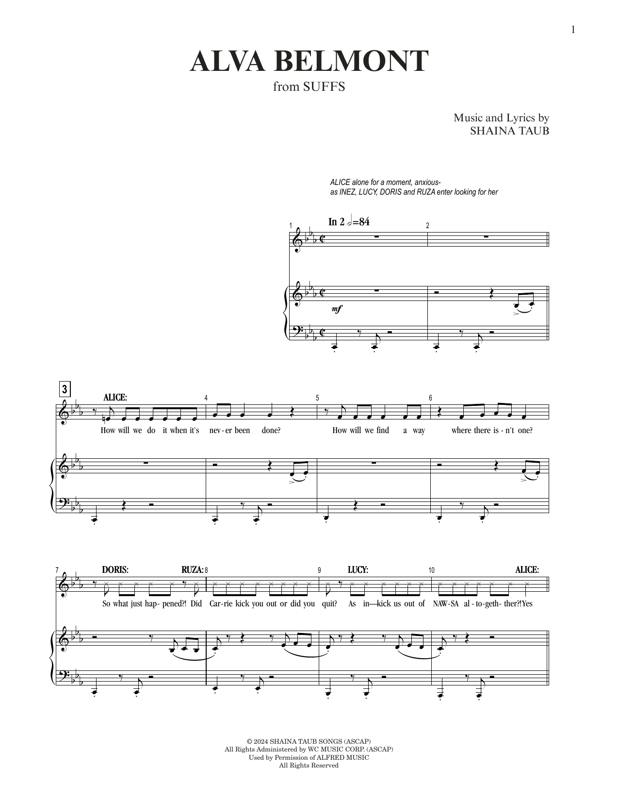 Shaina Taub Alva Belmont (from Suffs) Sheet Music Notes & Chords for Piano & Vocal - Download or Print PDF