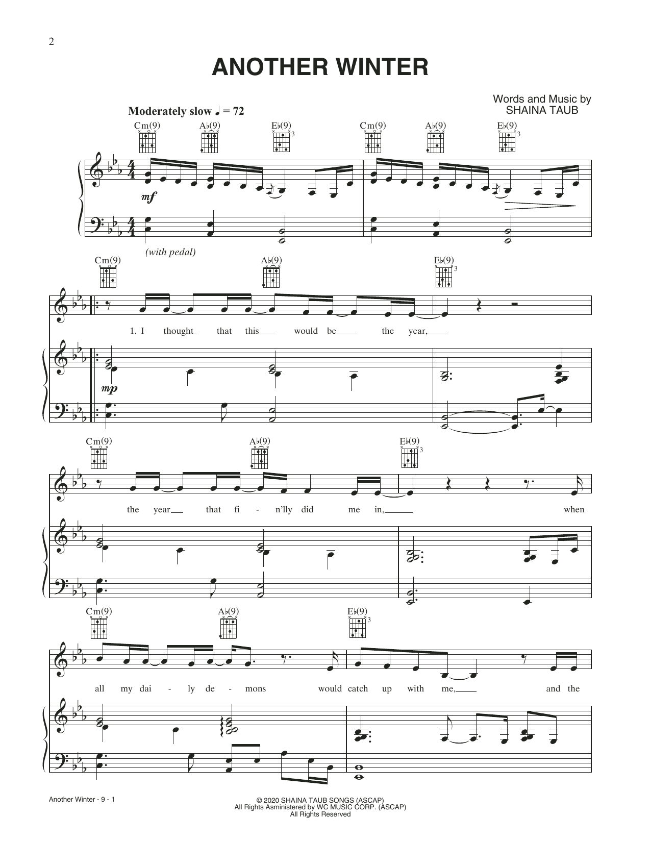 Shaina Taub Another Winter Sheet Music Notes & Chords for Piano & Vocal - Download or Print PDF