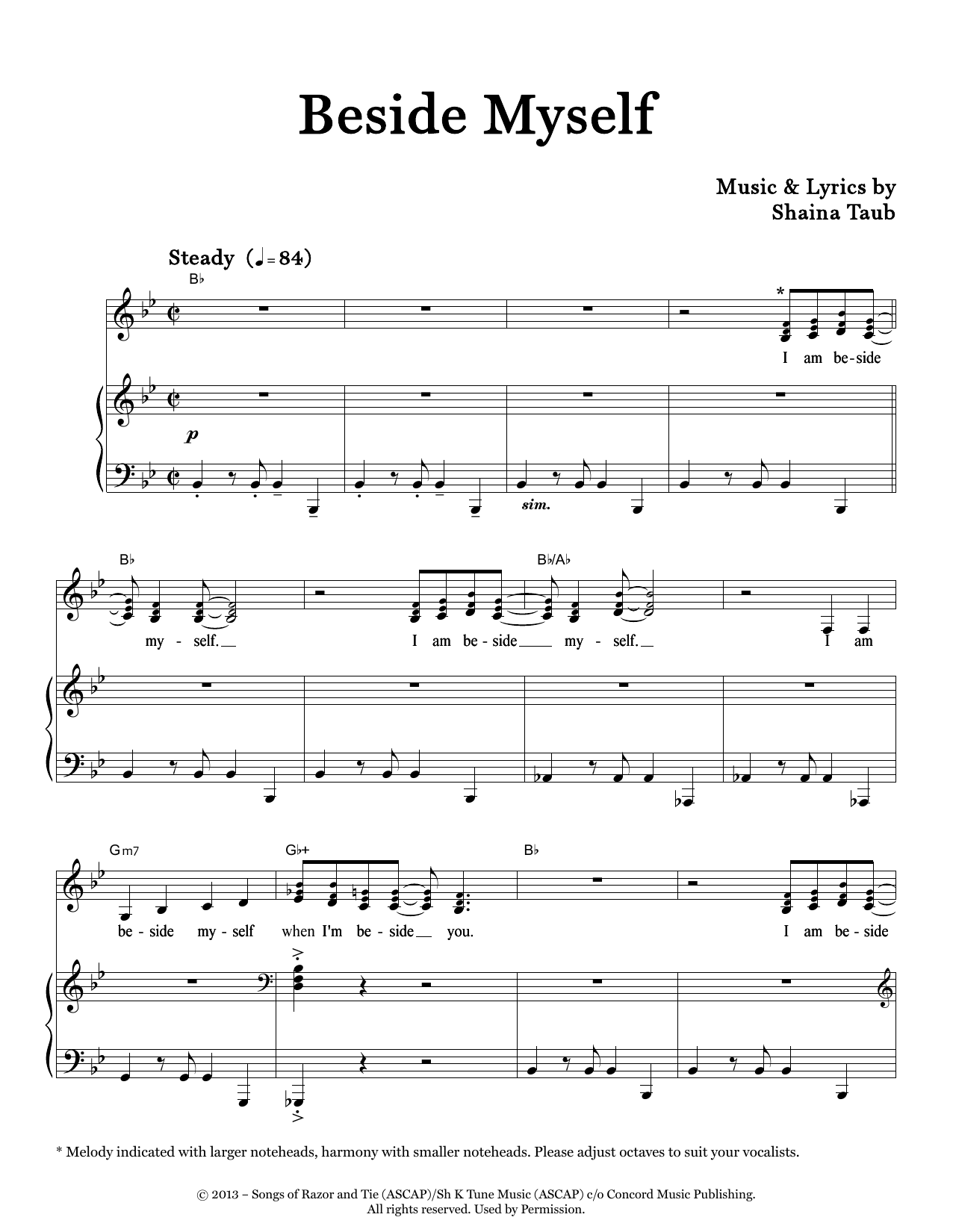 Shaina Taub Trio Beside Myself Sheet Music Notes & Chords for Piano & Vocal - Download or Print PDF