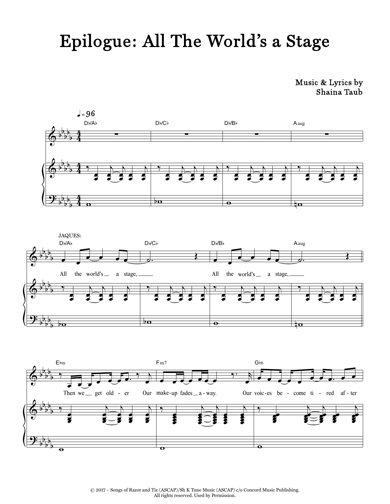 Shaina Taub Epilogue: All The World's A Stage (from As You Like It) Sheet Music Notes & Chords for Piano & Vocal - Download or Print PDF Shaina Taub Epilogue: All The World's A Stage (from As You Like It) Sheet Music Notes & Chords for Piano & Vocal - Download or Print PDF