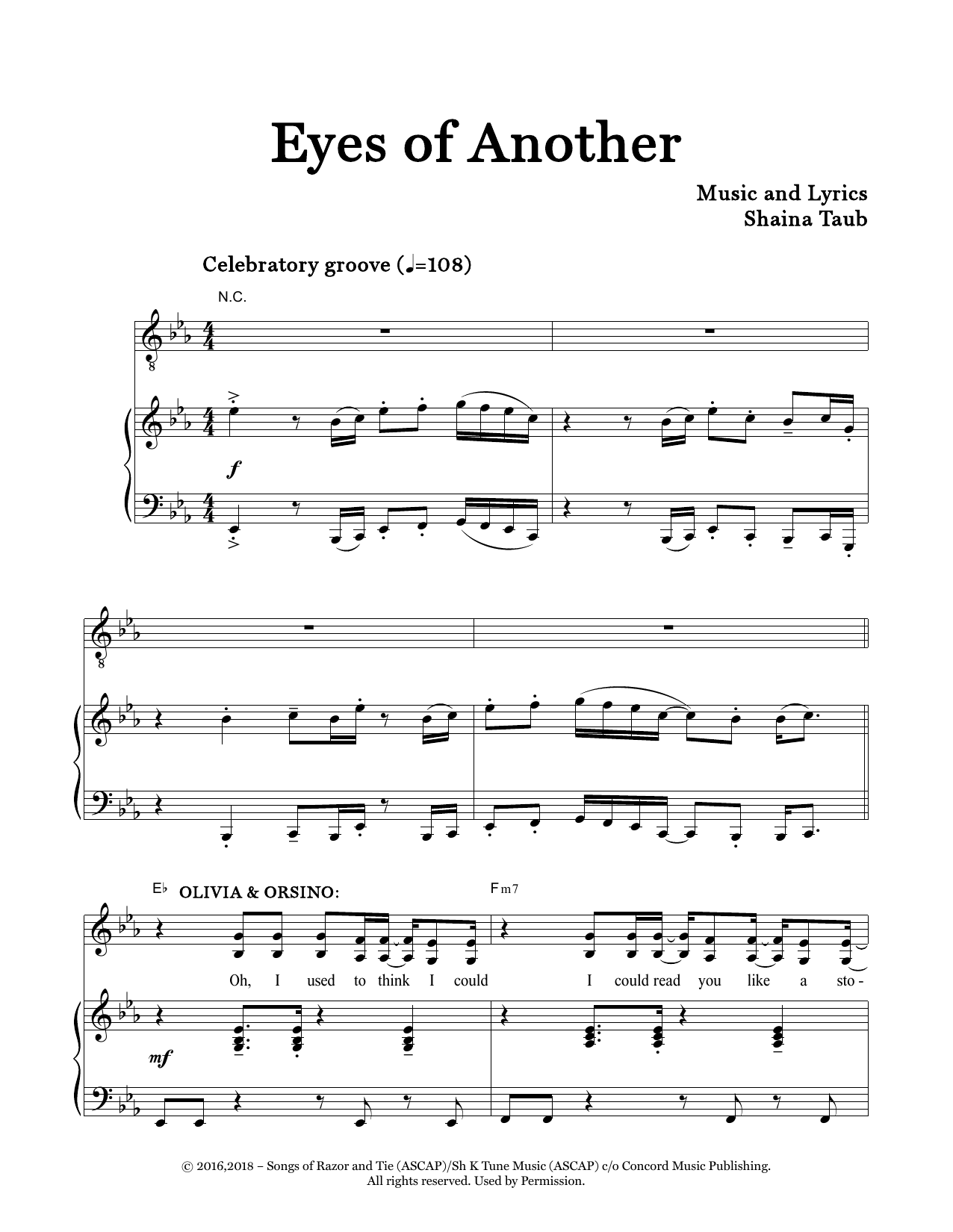 Shaina Taub Eyes Of Another (from Twelfth Night) Sheet Music Notes & Chords for Piano & Vocal - Download or Print PDF