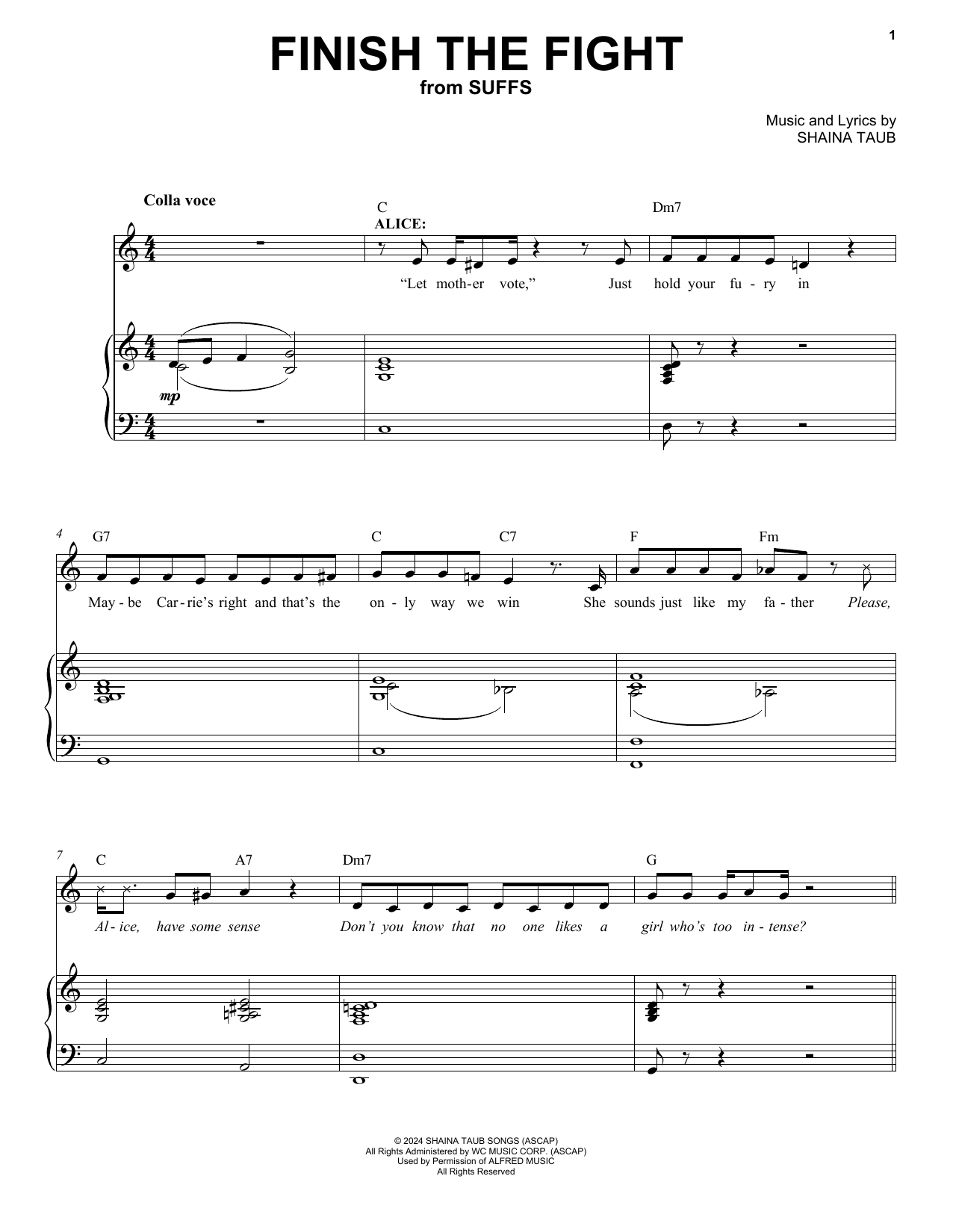 Shaina Taub Finish The Fight (from Suffs) Sheet Music Notes & Chords for Piano & Vocal - Download or Print PDF