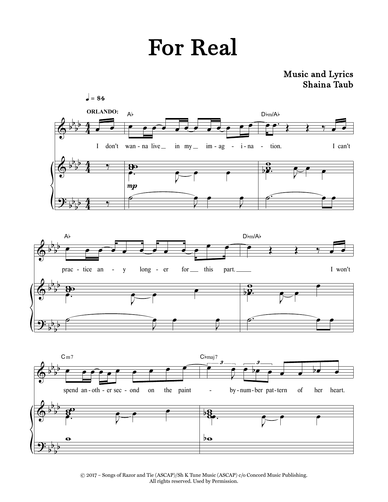 Shaina Taub For Real (from As You Like It) Sheet Music Notes & Chords for Piano & Vocal - Download or Print PDF