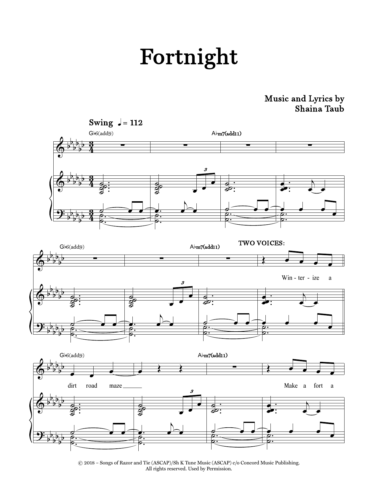 Shaina Taub Fortnight Sheet Music Notes & Chords for Piano & Vocal - Download or Print PDF