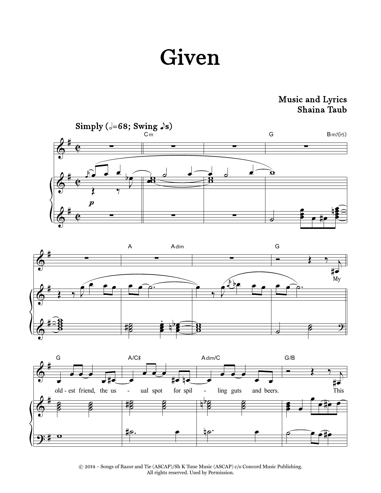 Shaina Taub Given Sheet Music Notes & Chords for Piano & Vocal - Download or Print PDF