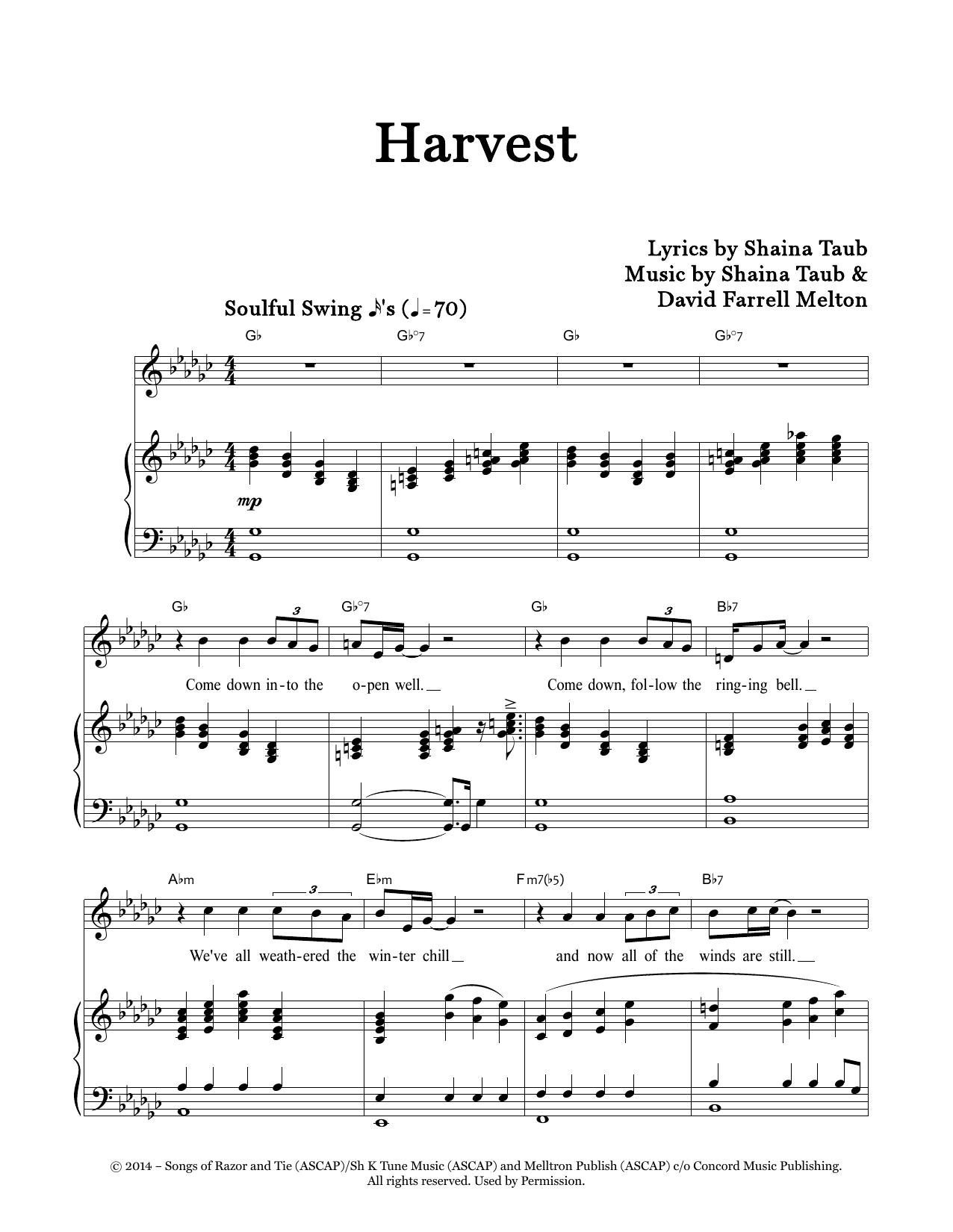 Shaina Taub Trio & Friends Harvest Sheet Music Notes & Chords for Piano & Vocal - Download or Print PDF