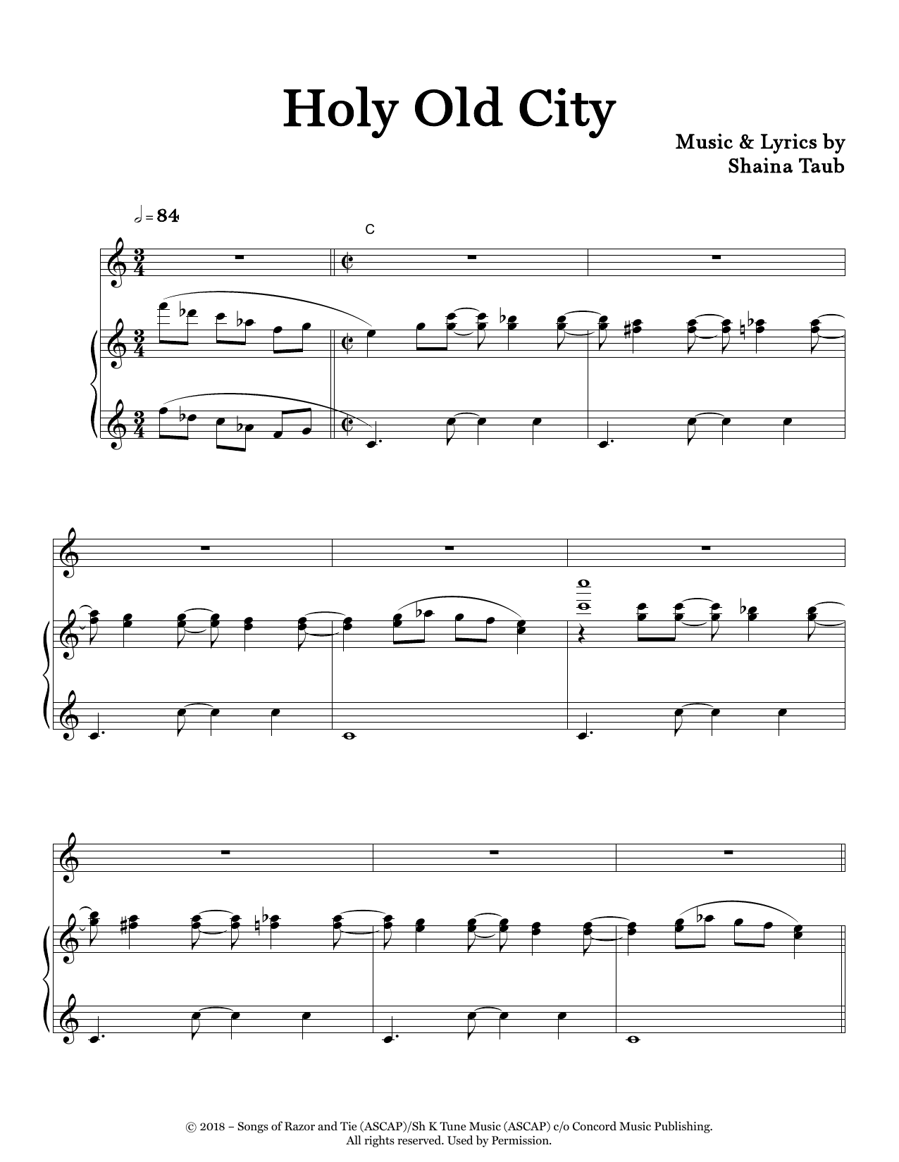 Shaina Taub Holy Old City Sheet Music Notes & Chords for Piano & Vocal - Download or Print PDF