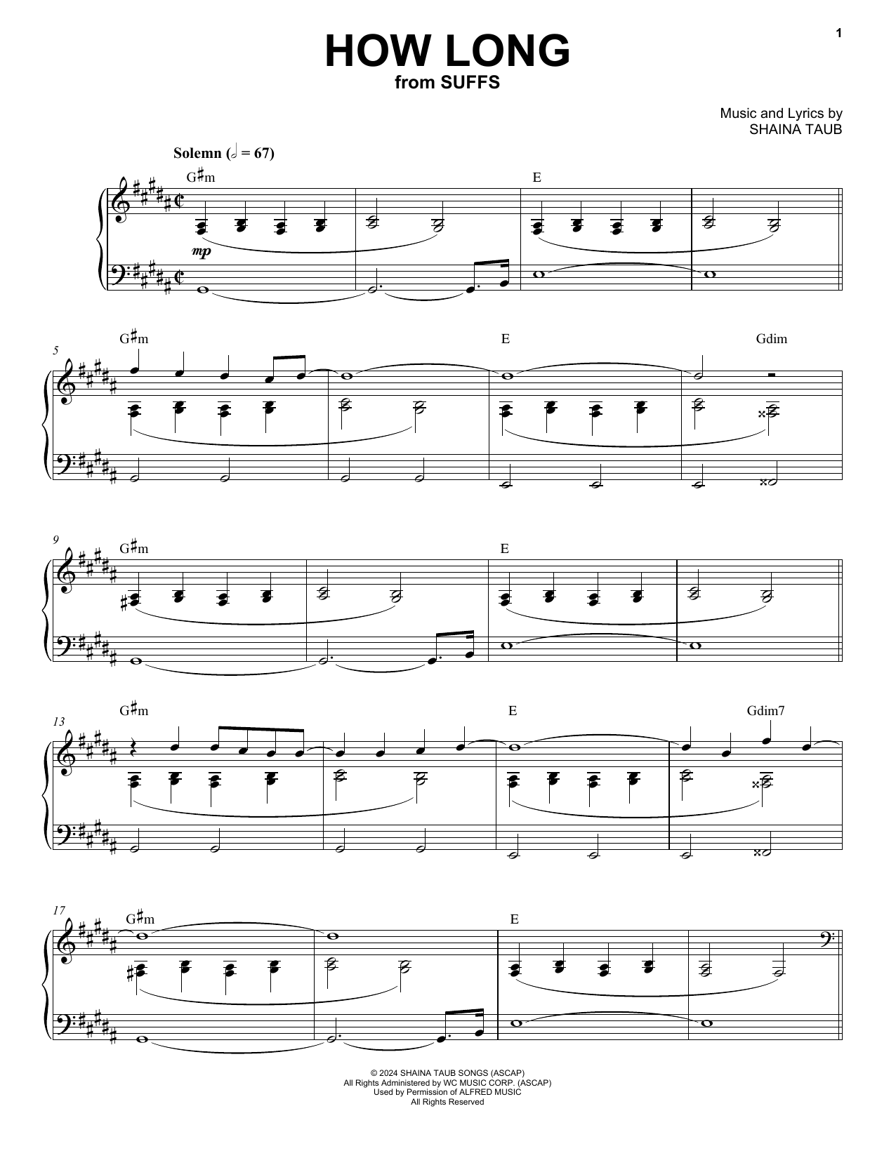 Shaina Taub How Long (from Suffs) Sheet Music Notes & Chords for Piano & Vocal - Download or Print PDF