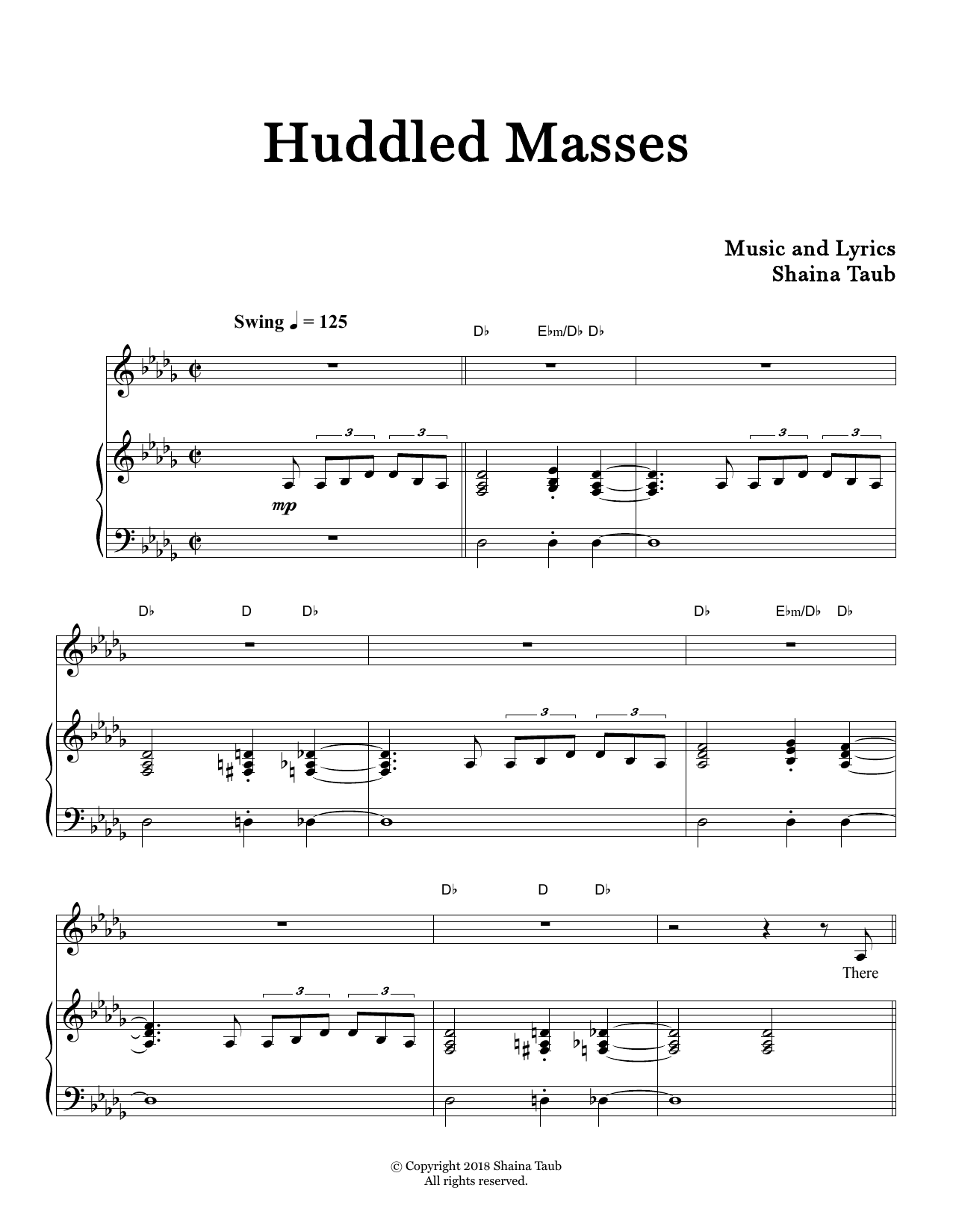 Shaina Taub Huddled Masses Sheet Music Notes & Chords for Piano & Vocal - Download or Print PDF