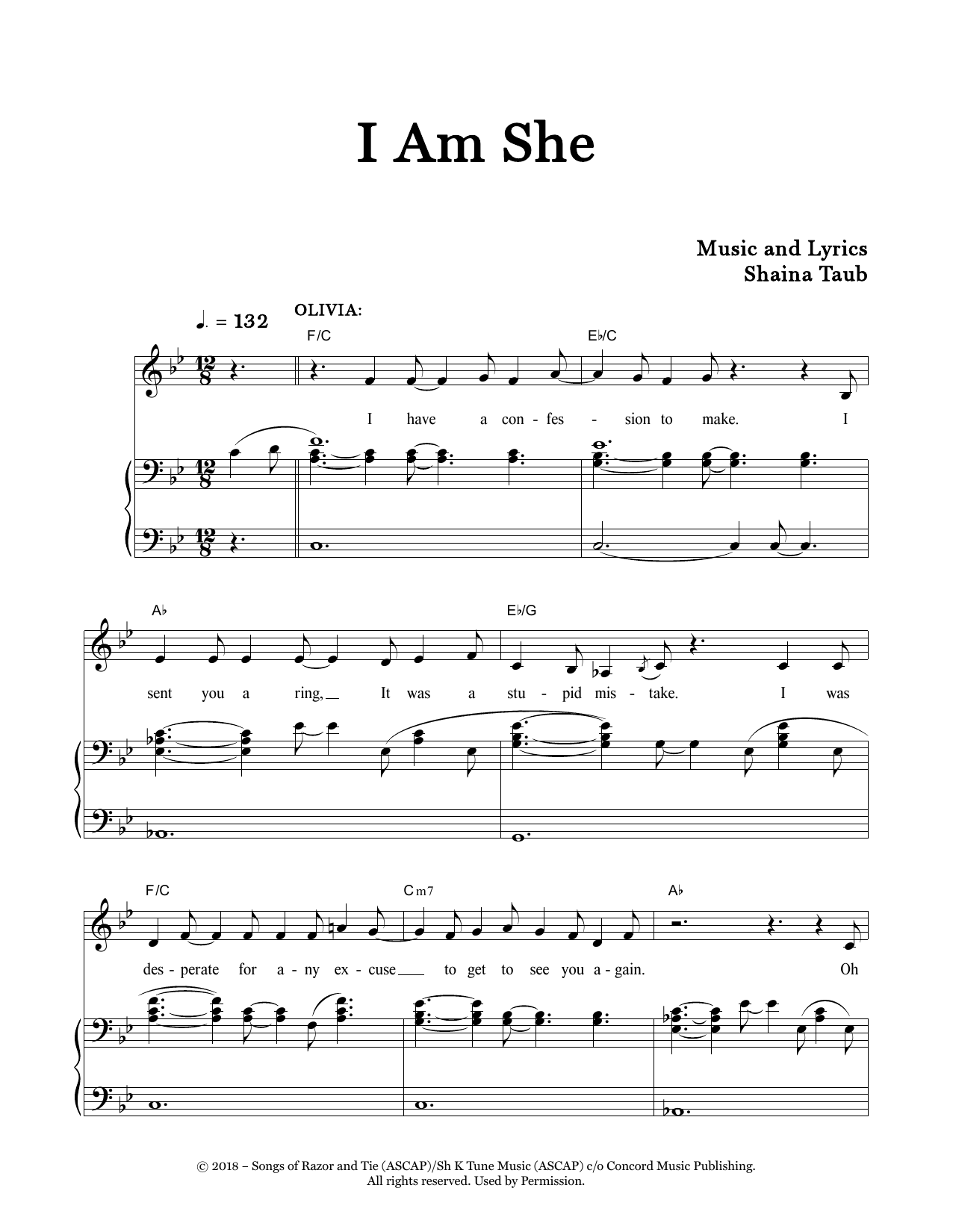 Shaina Taub I Am She (from Twelfth Night) Sheet Music Notes & Chords for Piano & Vocal - Download or Print PDF