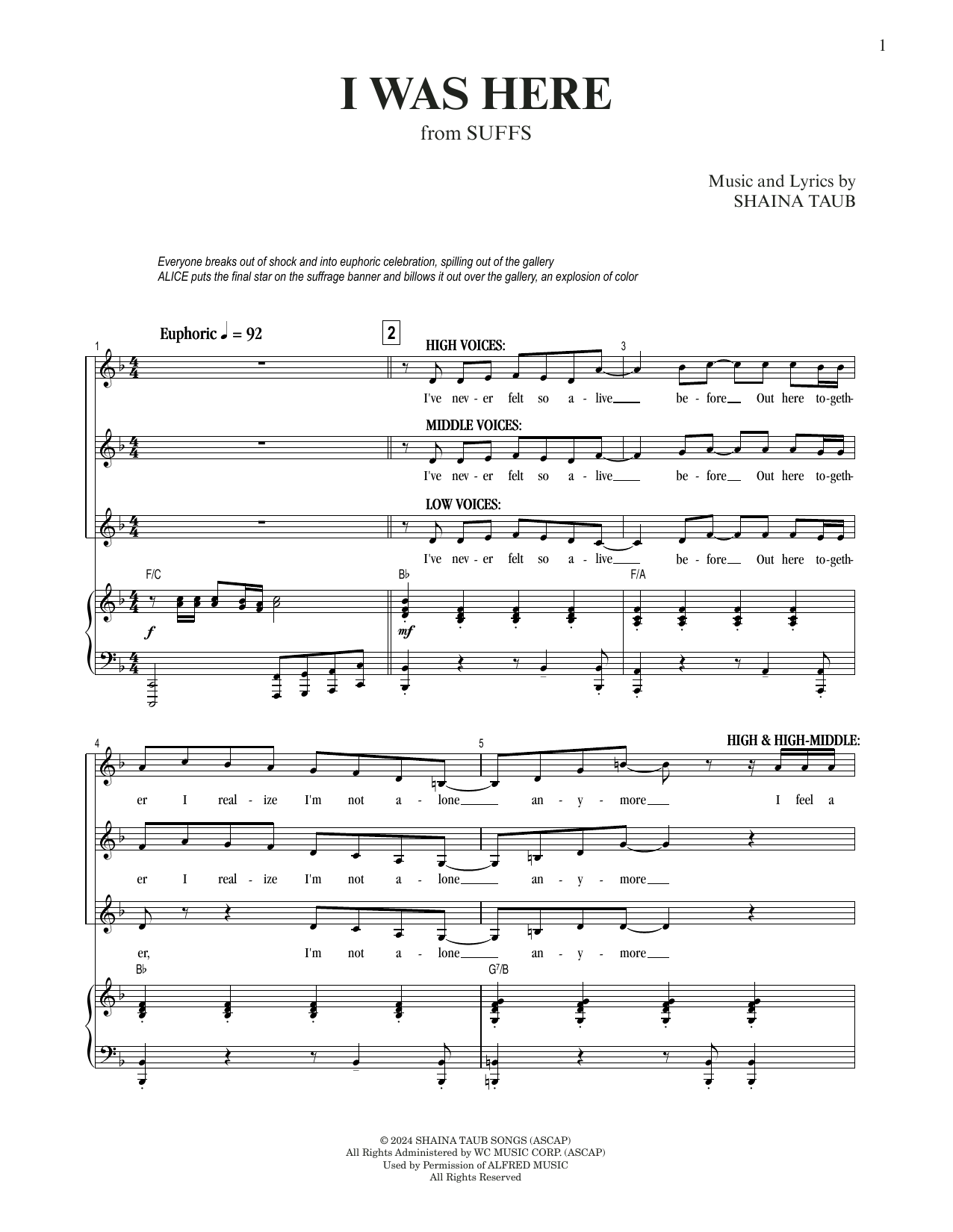 Shaina Taub I Was Here (from Suffs) Sheet Music Notes & Chords for Piano & Vocal - Download or Print PDF