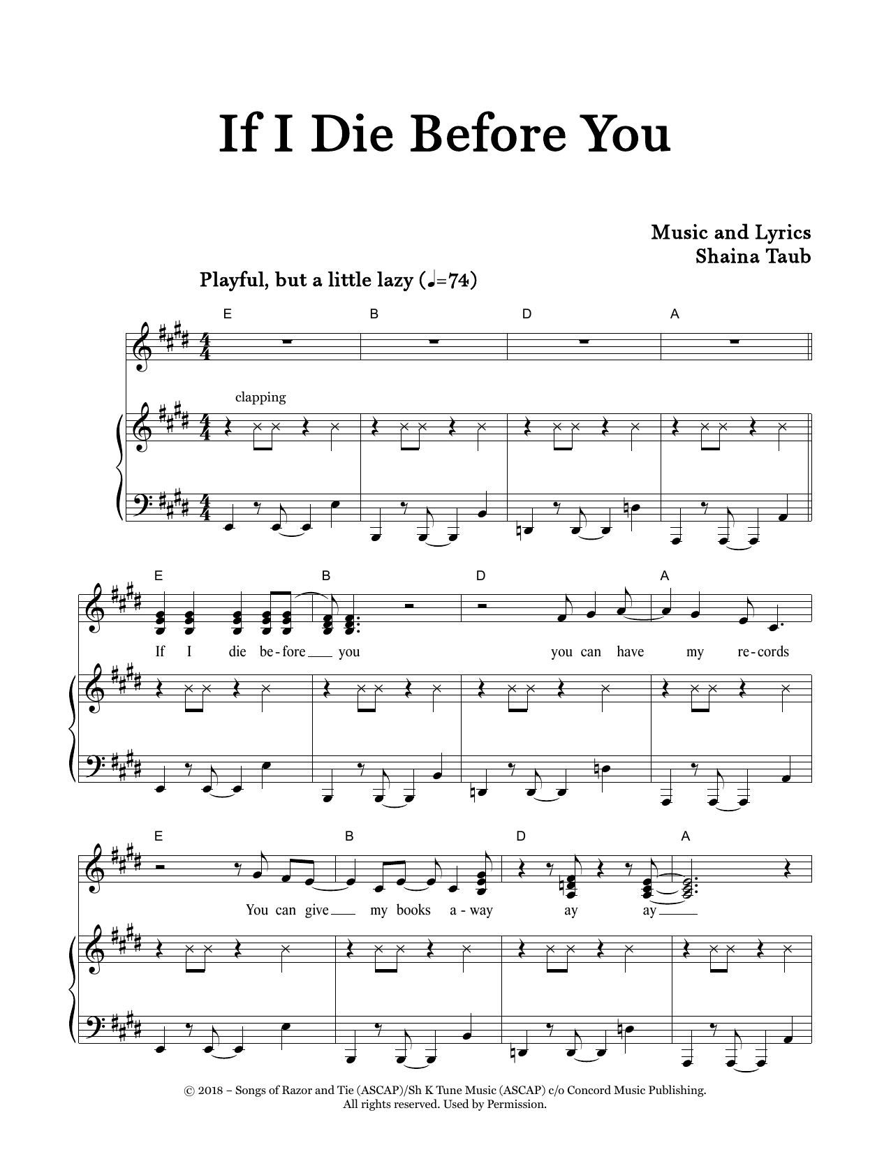 Shaina Taub If I Die Before You Sheet Music Notes & Chords for Piano & Vocal - Download or Print PDF