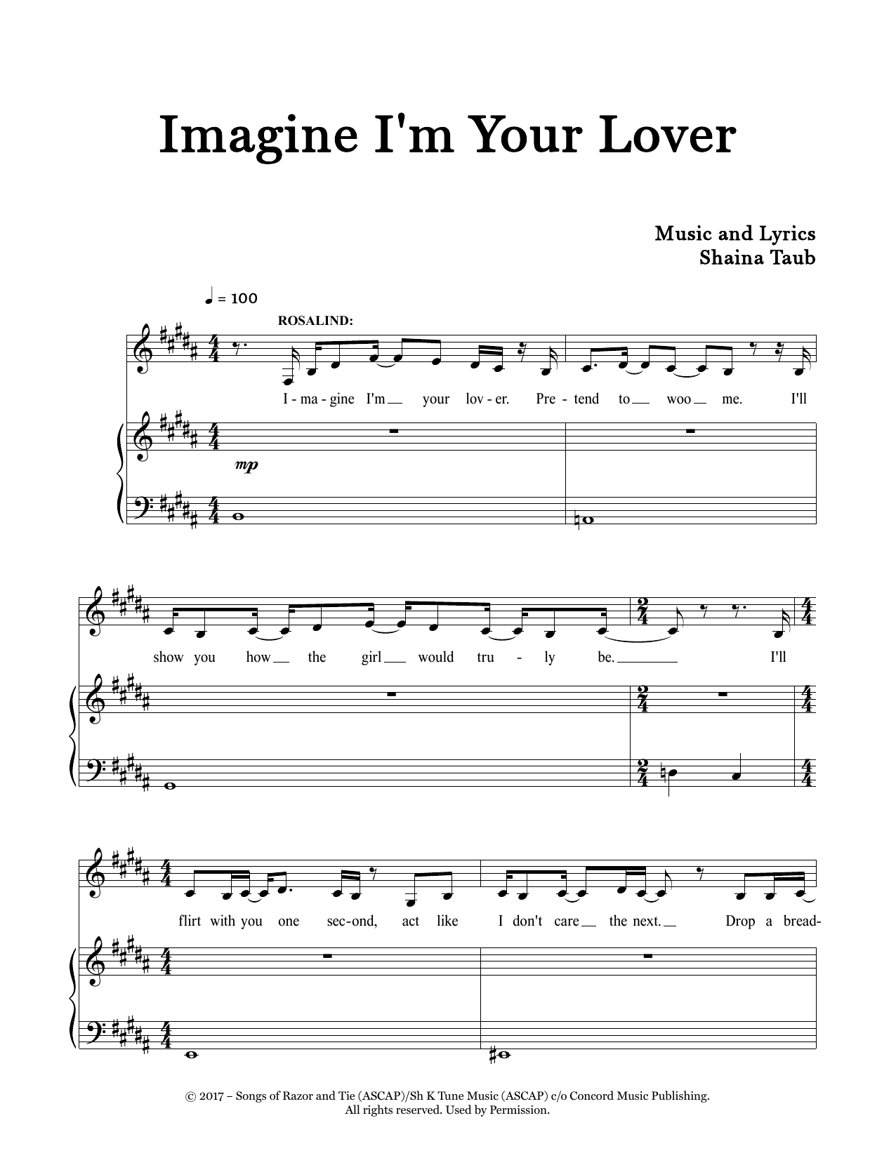 Shaina Taub Imagine I'm Your Lover (from As You Like It) Sheet Music Notes & Chords for Piano & Vocal - Download or Print PDF