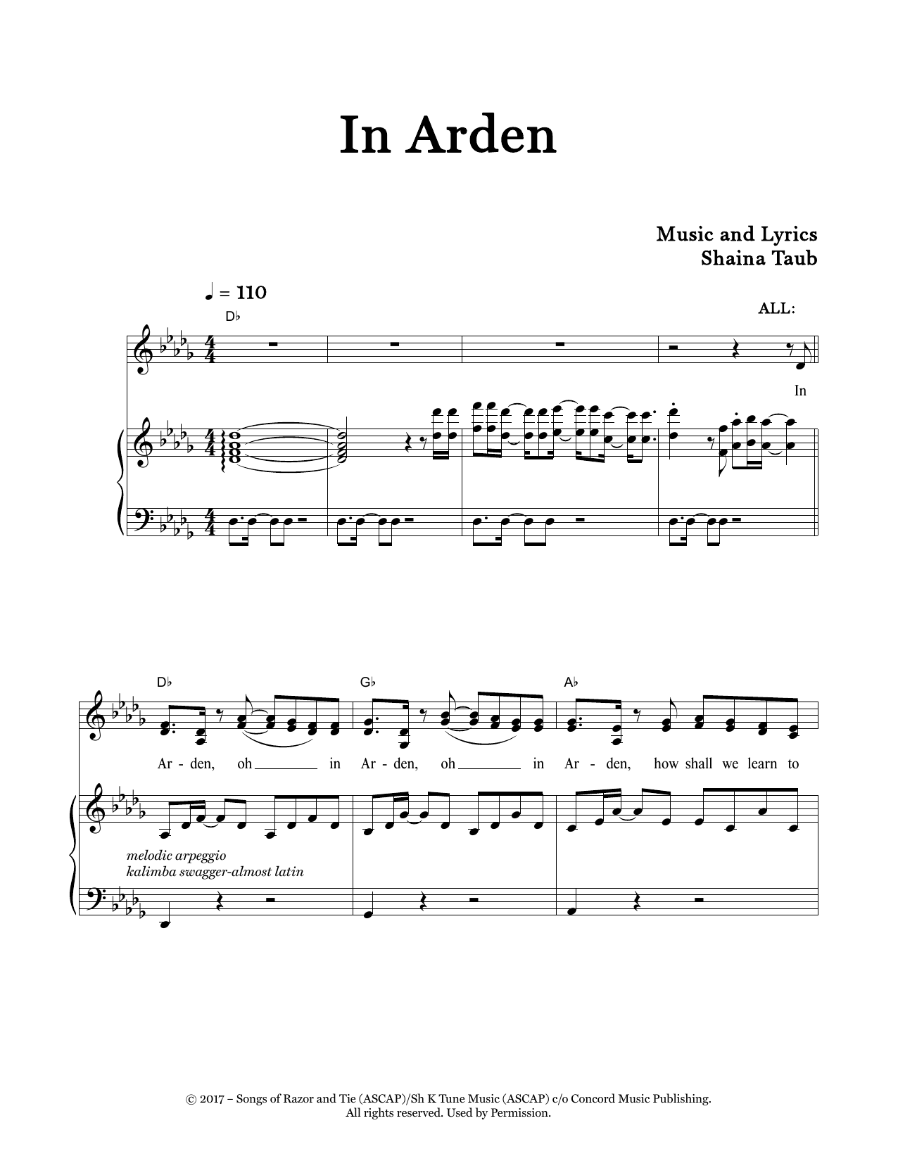 Shaina Taub In Arden (from As You Like It) Sheet Music Notes & Chords for Piano & Vocal - Download or Print PDF