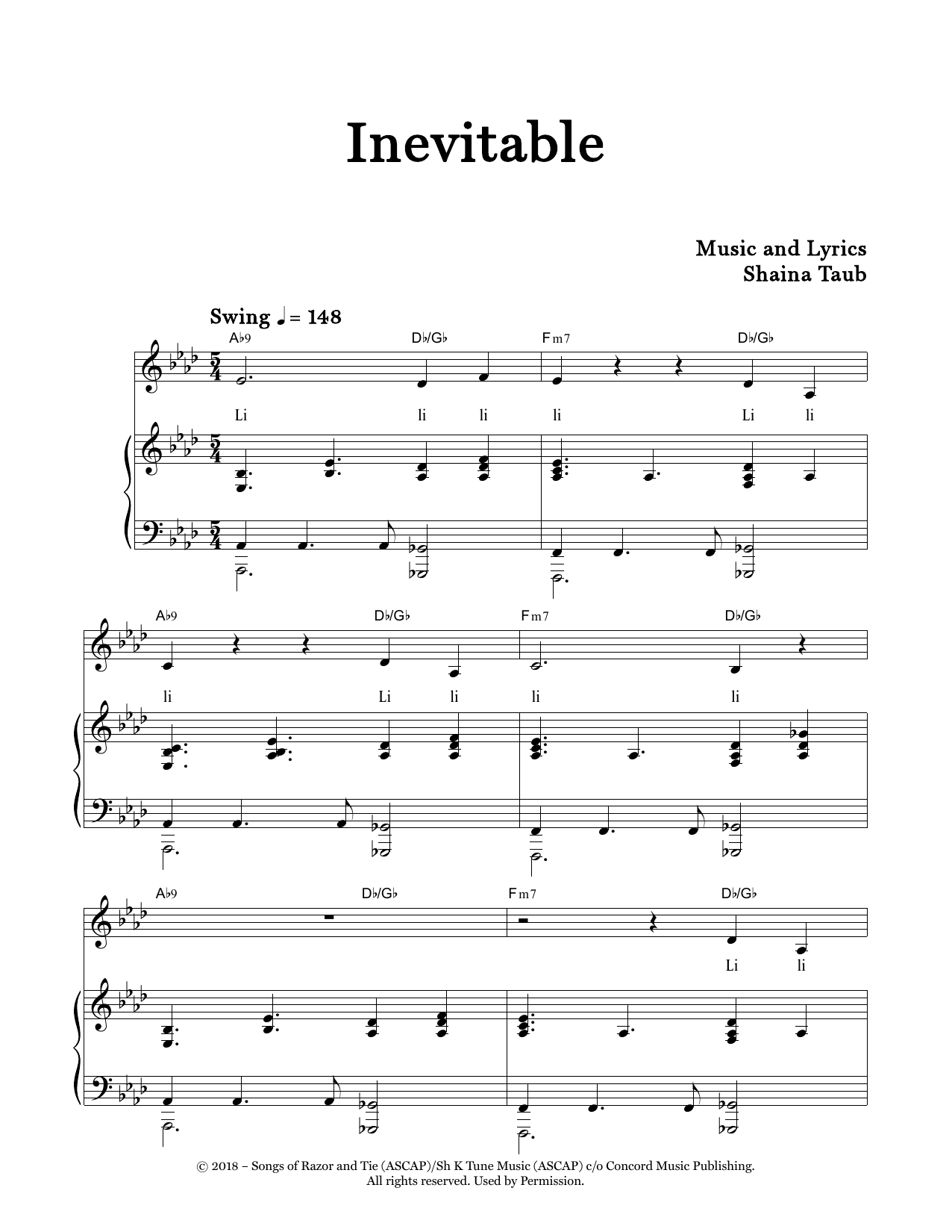 Shaina Taub Inevitable Sheet Music Notes & Chords for Piano & Vocal - Download or Print PDF