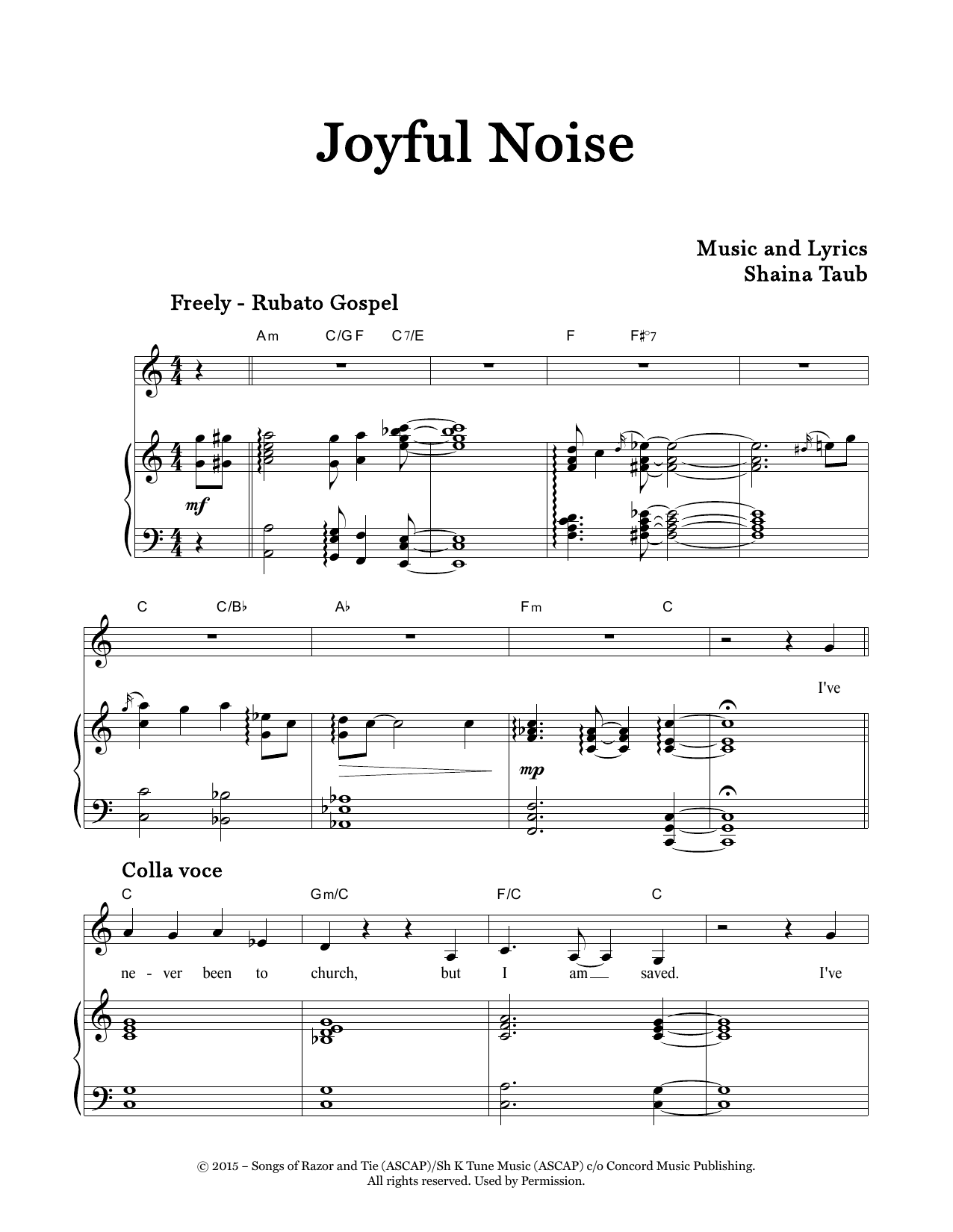 Shaina Taub Joyful Noise Sheet Music Notes & Chords for Piano & Vocal - Download or Print PDF
