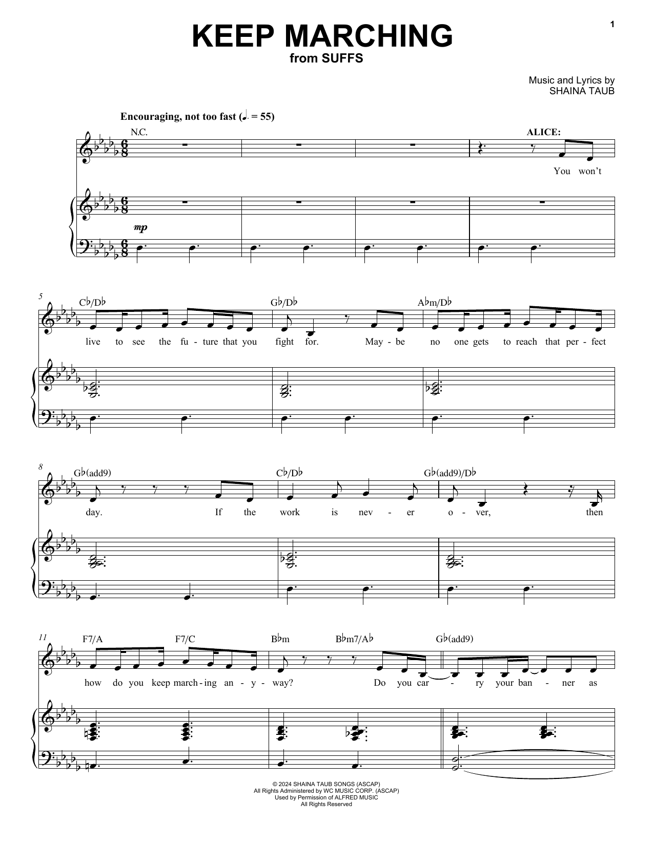 Shaina Taub Keep Marching (from Suffs) Sheet Music Notes & Chords for Piano & Vocal - Download or Print PDF