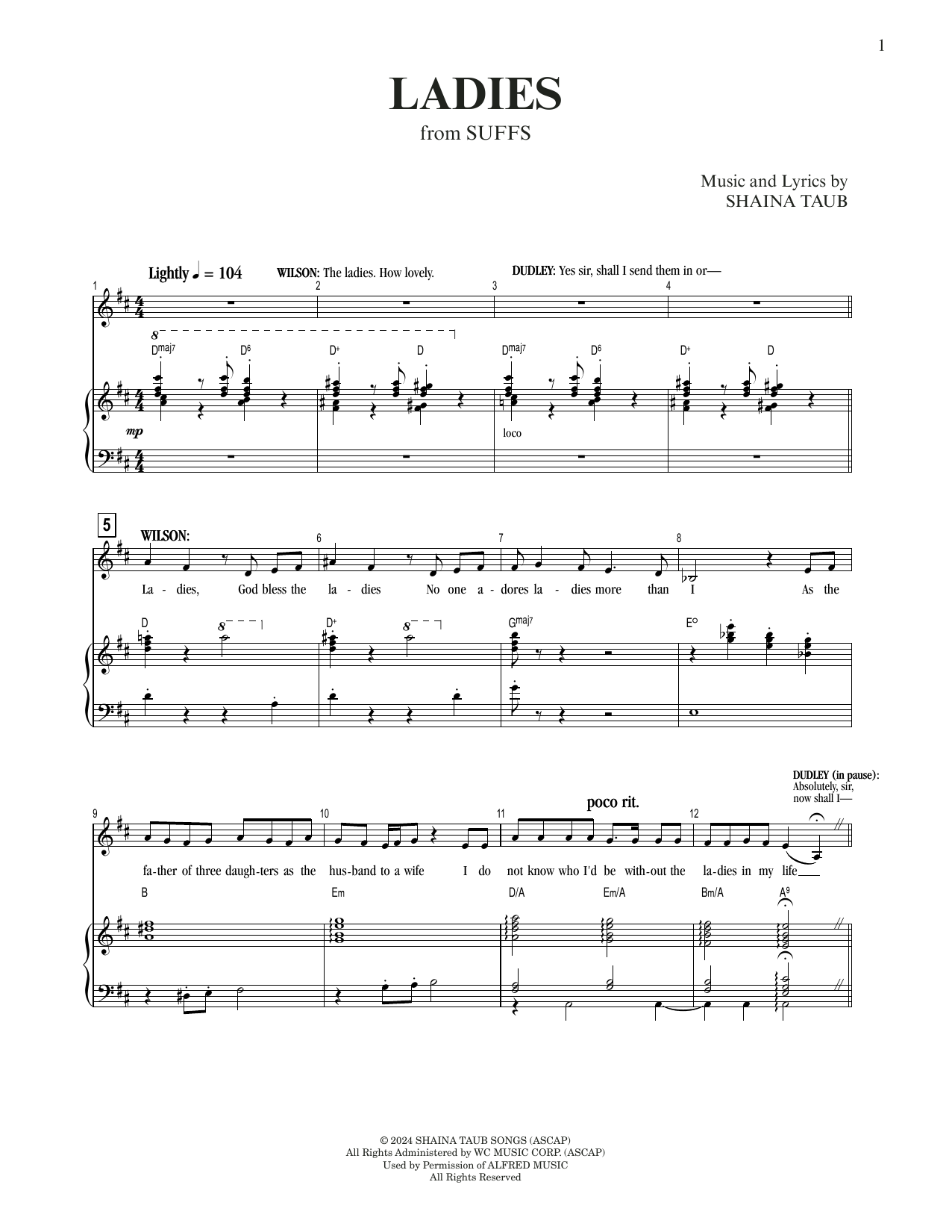 Shaina Taub Ladies (from Suffs) Sheet Music Notes & Chords for Piano & Vocal - Download or Print PDF