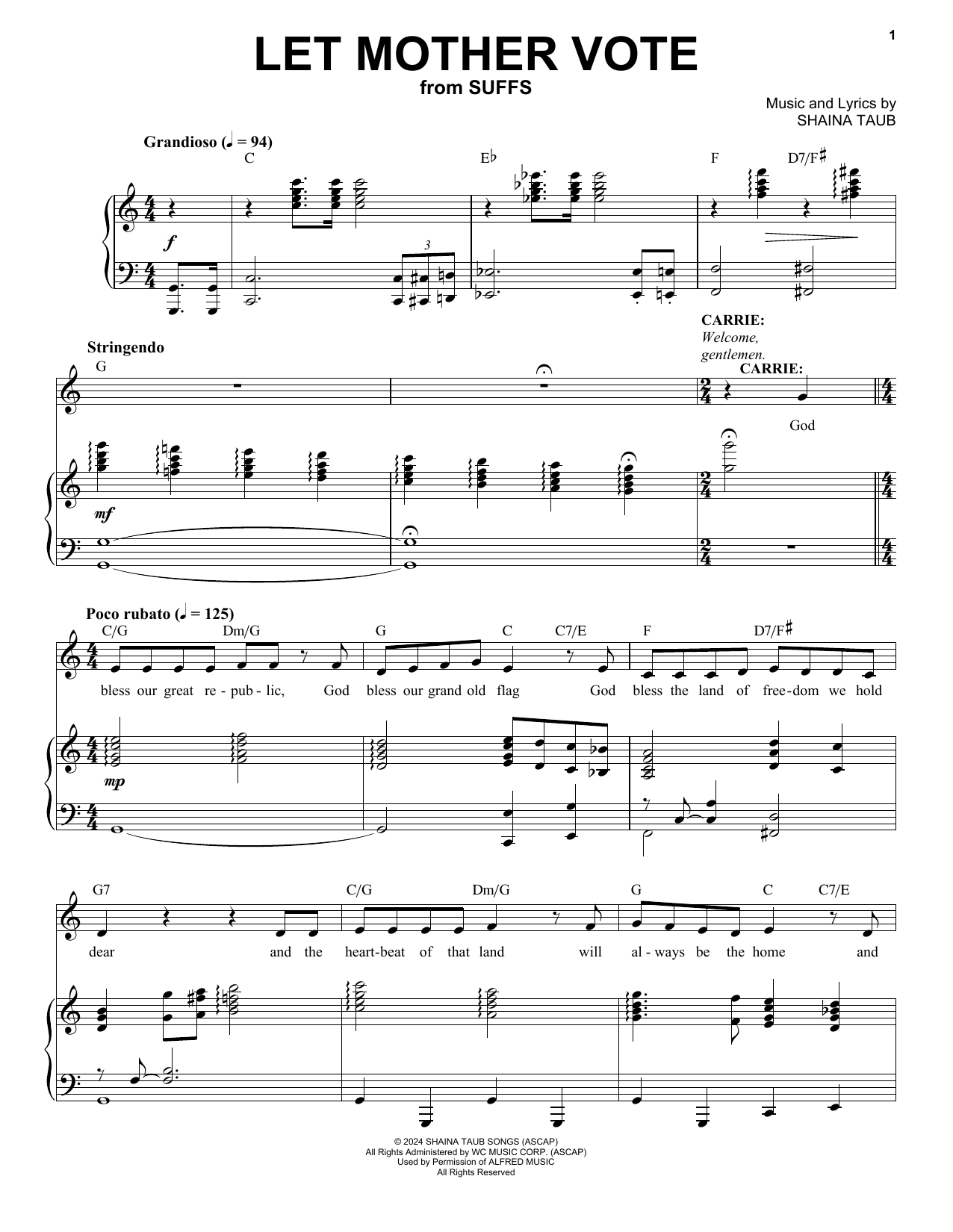 Shaina Taub Let Mother Vote (from Suffs) Sheet Music Notes & Chords for Piano & Vocal - Download or Print PDF