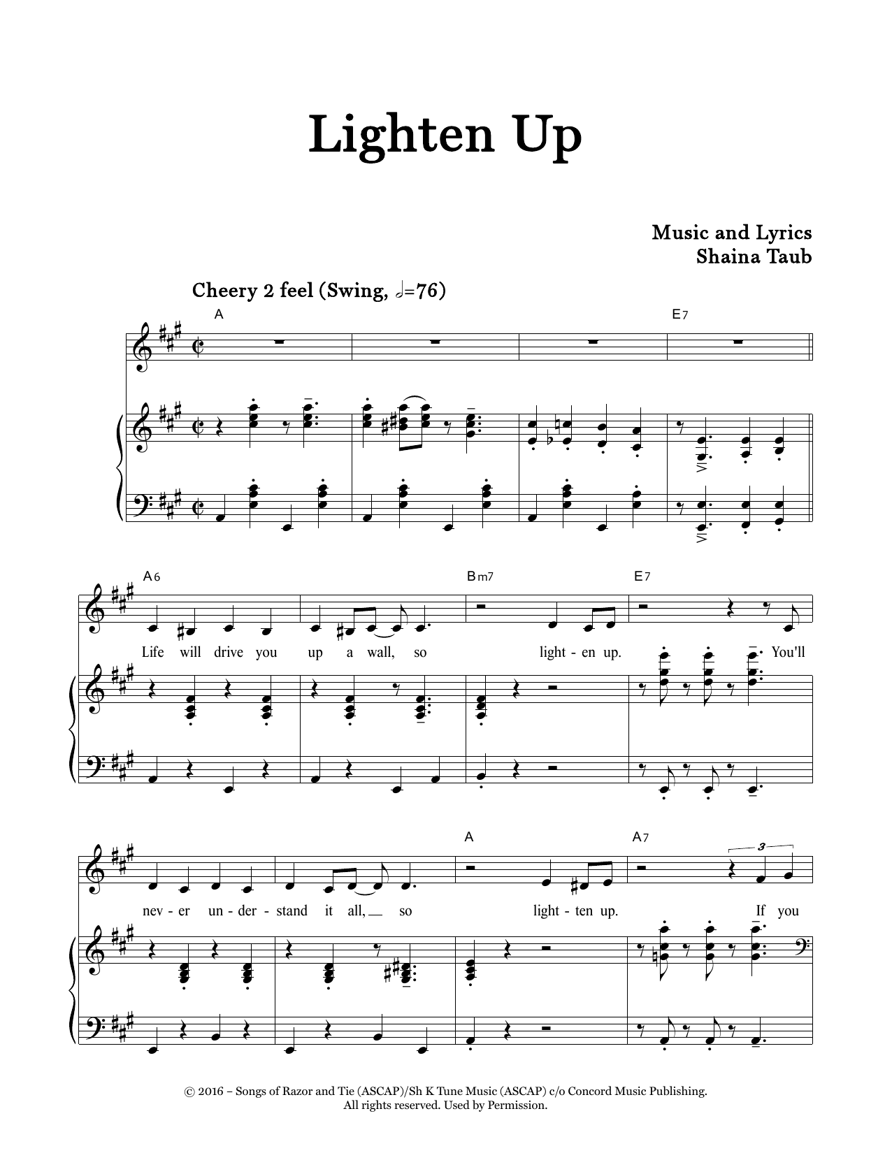 Shaina Taub Lighten Up Sheet Music Notes & Chords for Piano & Vocal - Download or Print PDF