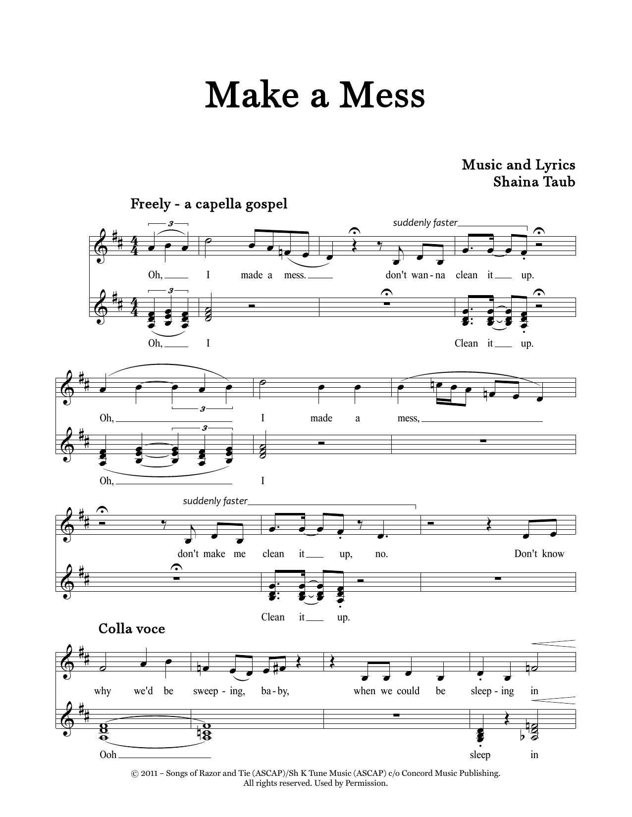 Shaina Taub Make A Mess Sheet Music Notes & Chords for Piano & Vocal - Download or Print PDF