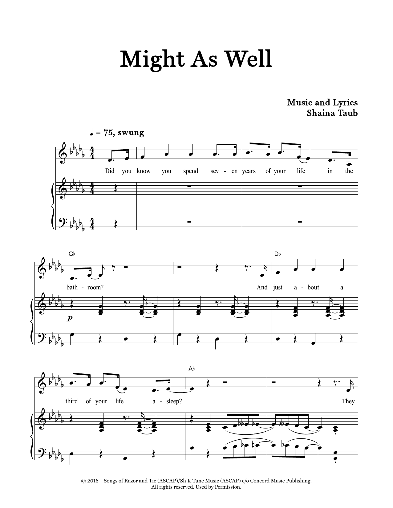Shaina Taub Might As Well Sheet Music Notes & Chords for Piano & Vocal - Download or Print PDF