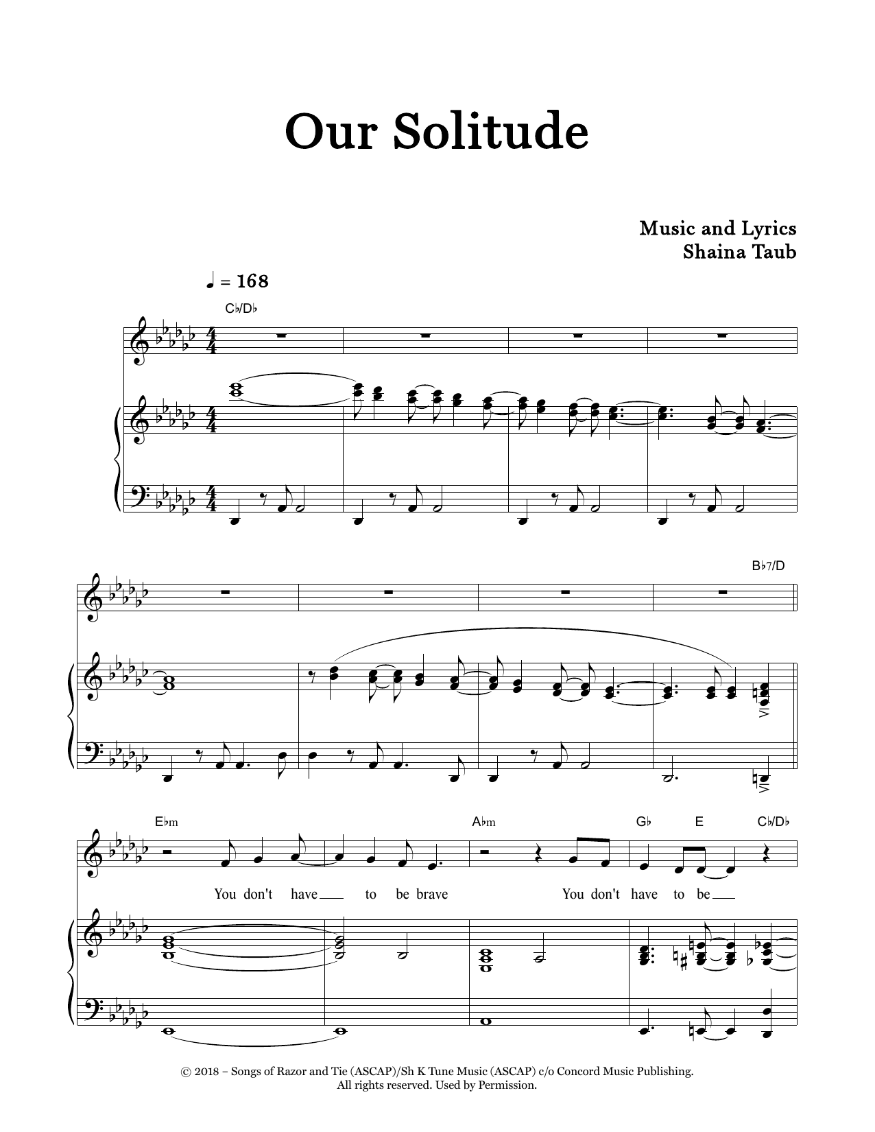 Shaina Taub Our Solitude Sheet Music Notes & Chords for Piano & Vocal - Download or Print PDF