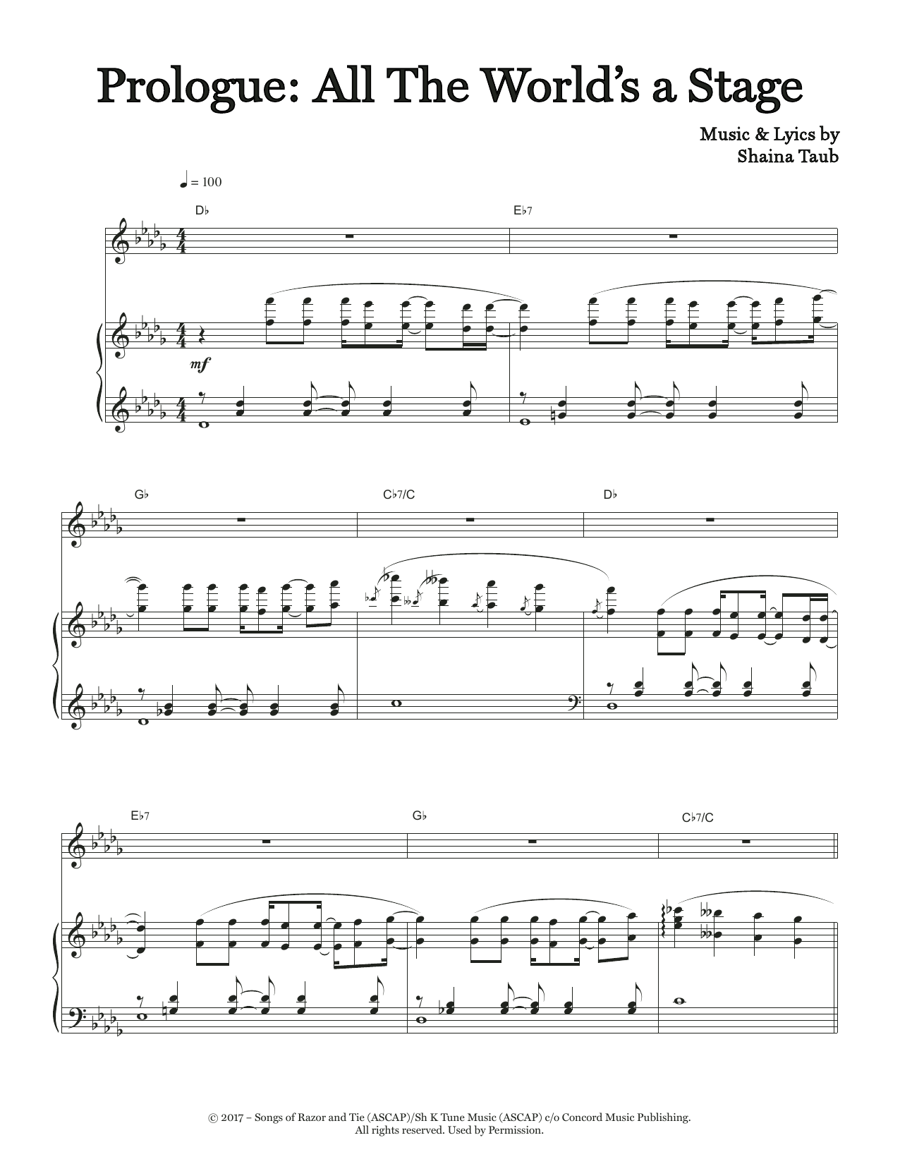 Shaina Taub Prologue: All The World's A Stage (from As You Like It) Sheet Music Notes & Chords for Piano & Vocal - Download or Print PDF Shaina Taub Prologue: All The World's A Stage (from As You Like It) Sheet Music Notes & Chords for Piano & Vocal - Download or Print PDF