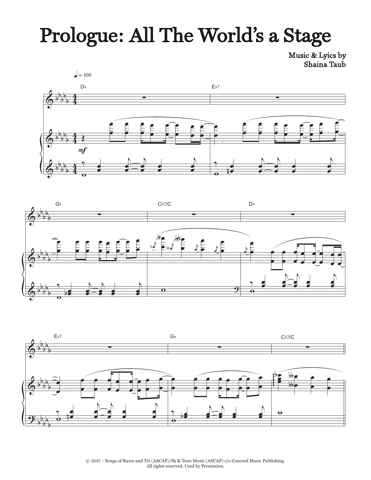 Shaina Taub Prologue: All The World's A Stage (from As You Like It) Sheet Music Notes & Chords for Piano & Vocal - Download or Print PDF