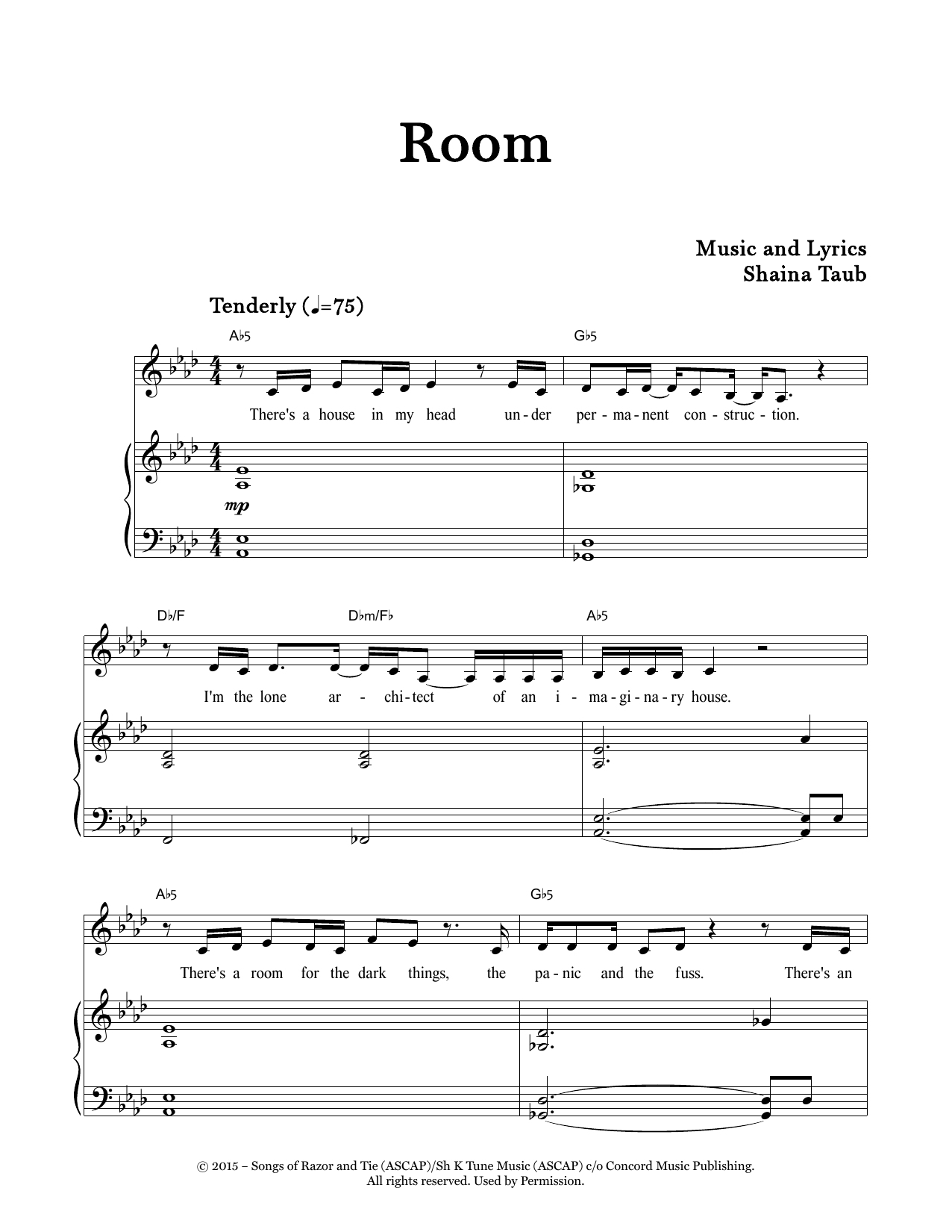 Shaina Taub Room Sheet Music Notes & Chords for Piano & Vocal - Download or Print PDF